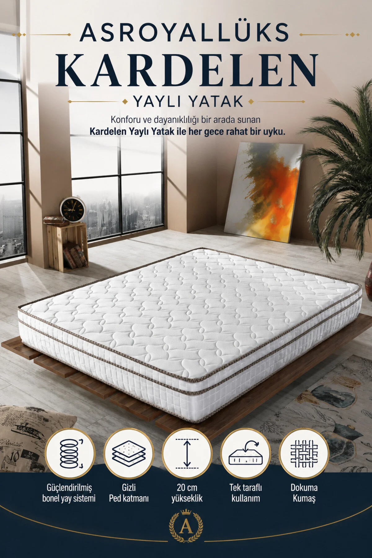 ASROYALLÜKS Kardelen Full Ortopedik Gizli Pedli Yaylı Yatak (20 Cm)