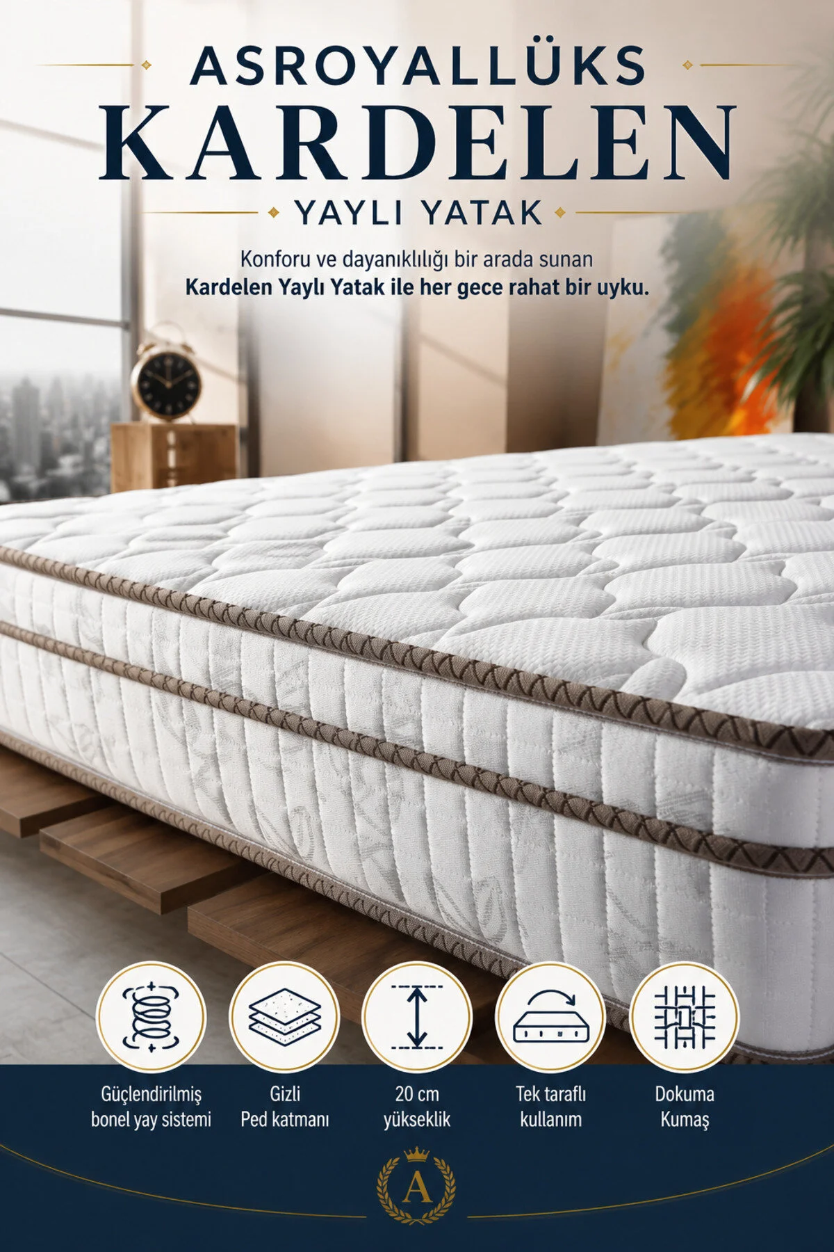 ASROYALLÜKS Kardelen Full Ortopedik Gizli Pedli Yaylı Yatak (20 Cm)