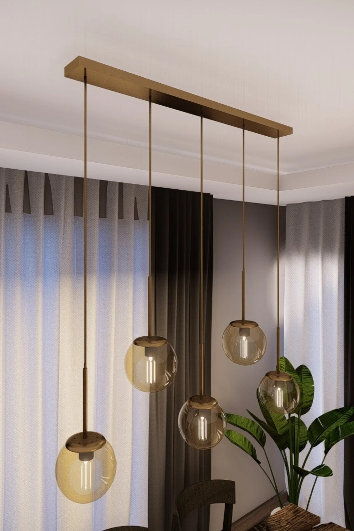 avizade DORA 5'li Eskitme Metal Bal Cam Küre Sıralı Sarkıt Avize – Modern Dekoratif Yemek Masası Avizesi, Salon ve Mutfak Ada Aydınlatması, Tavan Aydınlatması, E27 Duy Uyumlu