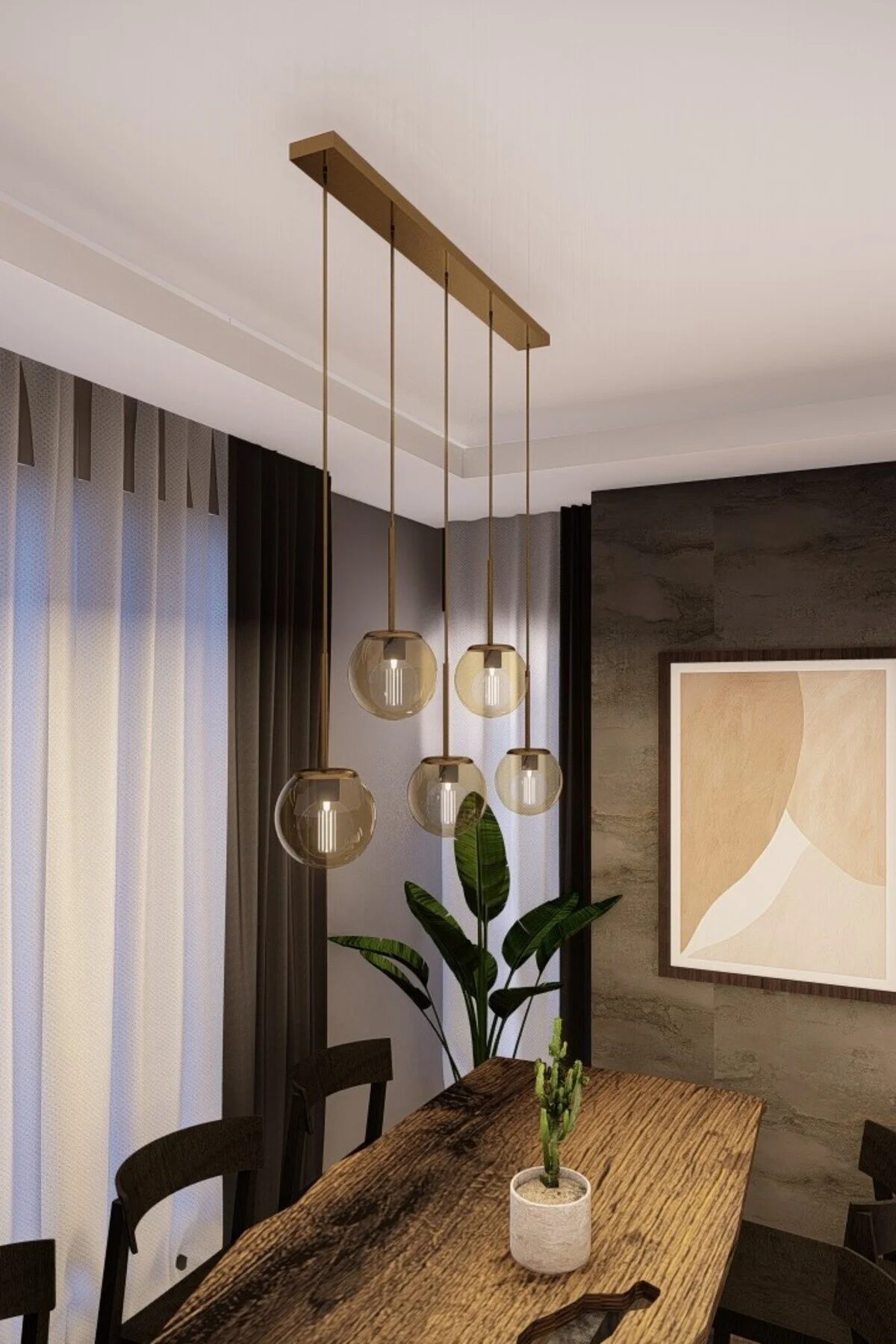 avizade DORA 5'li Eskitme Metal Bal Cam Küre Sıralı Sarkıt Avize – Modern Dekoratif Yemek Masası Avizesi, Salon ve Mutfak Ada Aydınlatması, Tavan Aydınlatması, E27 Duy Uyumlu