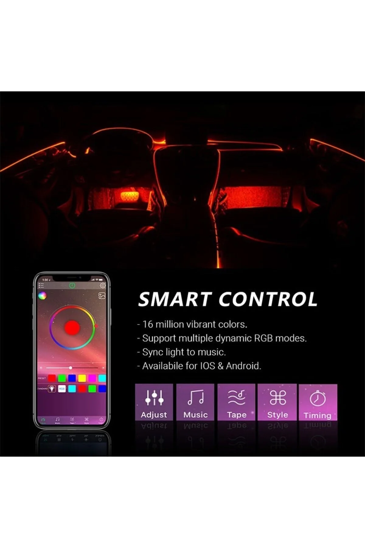 C9 Universal Telefon Kontrollü Araç İçi Ambiyans Seti