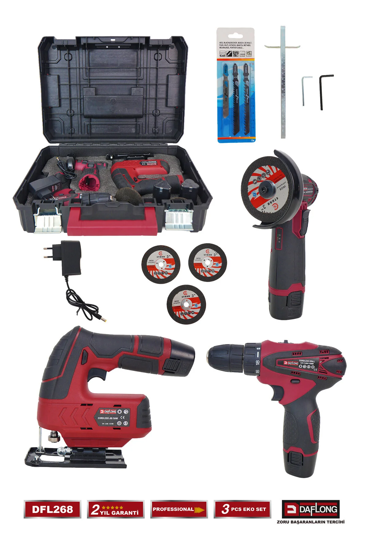 Daflong PRO BAKIR SARGILI MİNİ 3'LÜ HOBİ SETİ 76MM TAŞLAMA+DEKUPAJ+ARMUT BATARYA MATKAP DFL-268