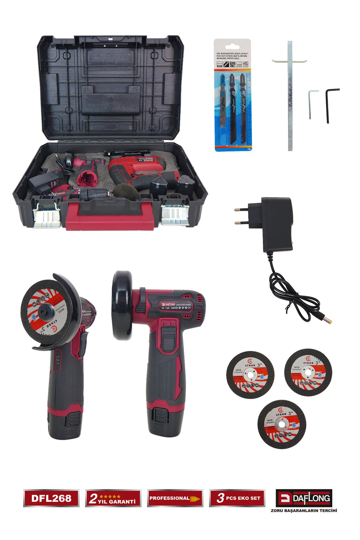 Daflong PRO BAKIR SARGILI MİNİ 3'LÜ HOBİ SETİ 76MM TAŞLAMA+DEKUPAJ+ARMUT BATARYA MATKAP DFL-268