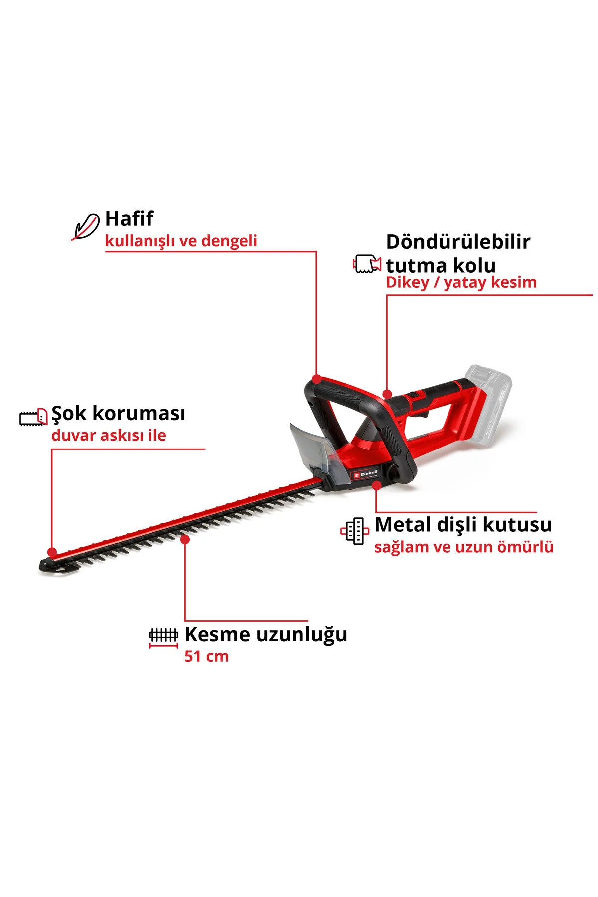 Einhell GC-CH 18/50 Li, Akülü Çit Budama Seti (2,5 Ah Starter Kit Dahil)