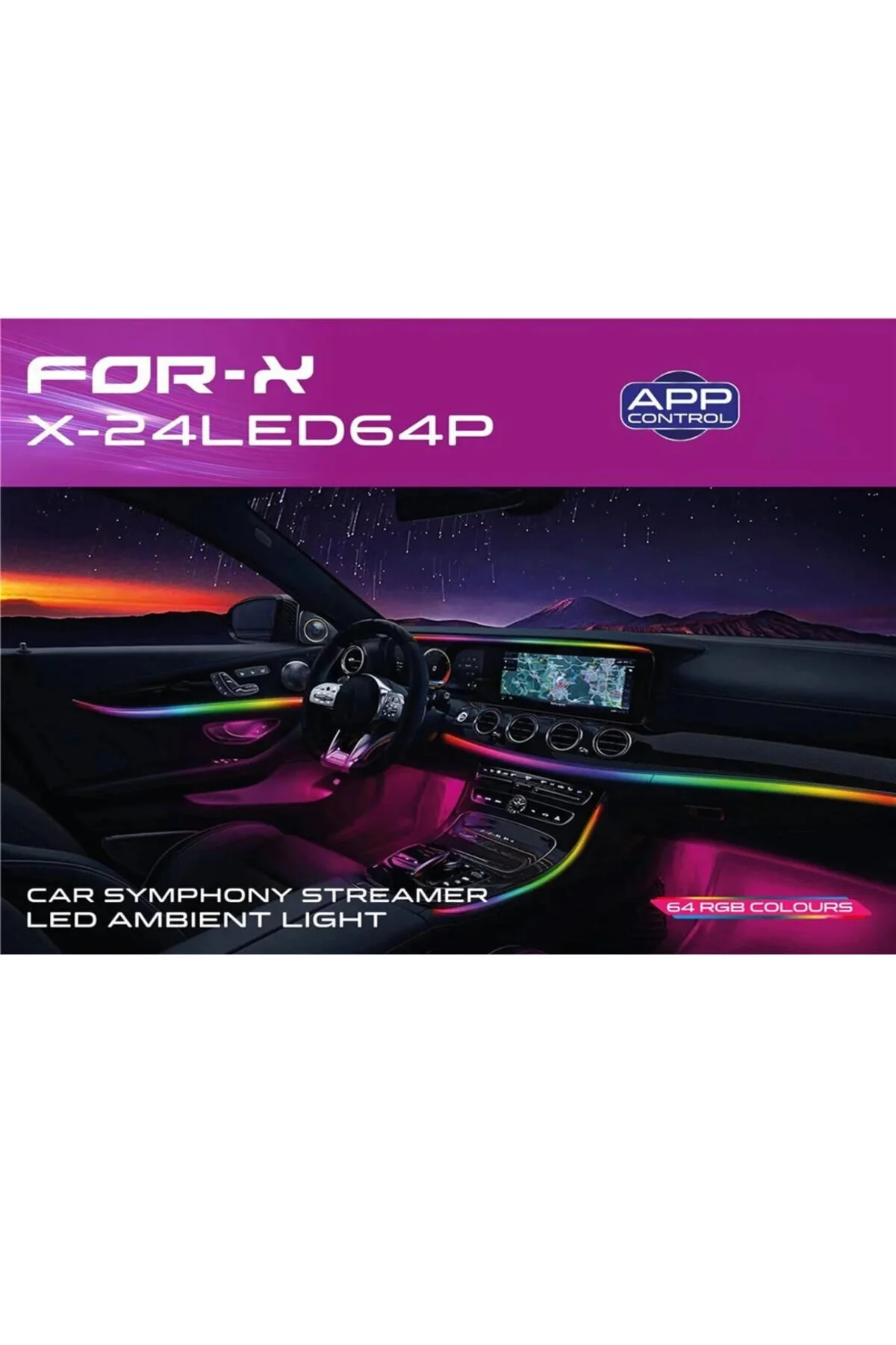 For-X iç ambiyans 24led64p 64 renk sesli komutlu Ambiyans led
