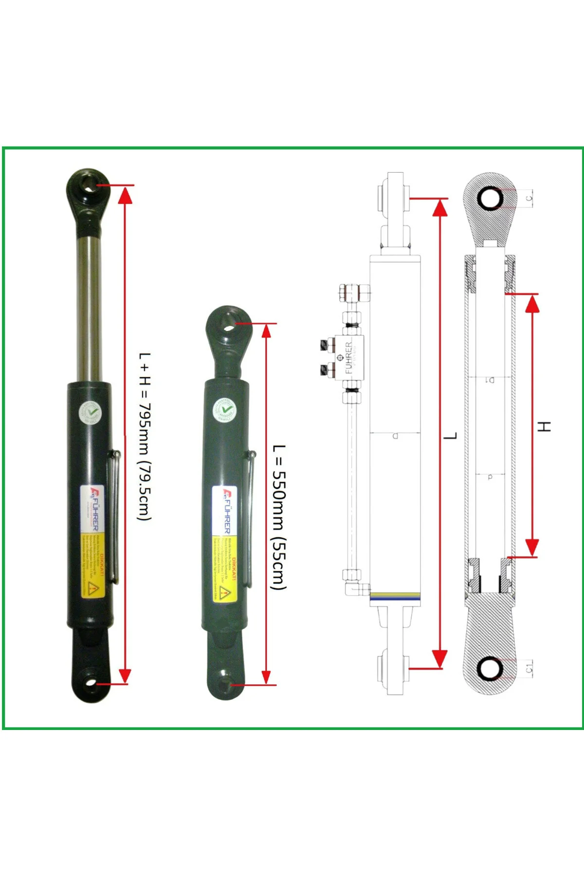 Führer 3Ton-55cm Traktör Ortakol Hidrolik Silinder-19mm Silinder Kafa, 3Ton-55cm Toplift Hydraulic Cylinder