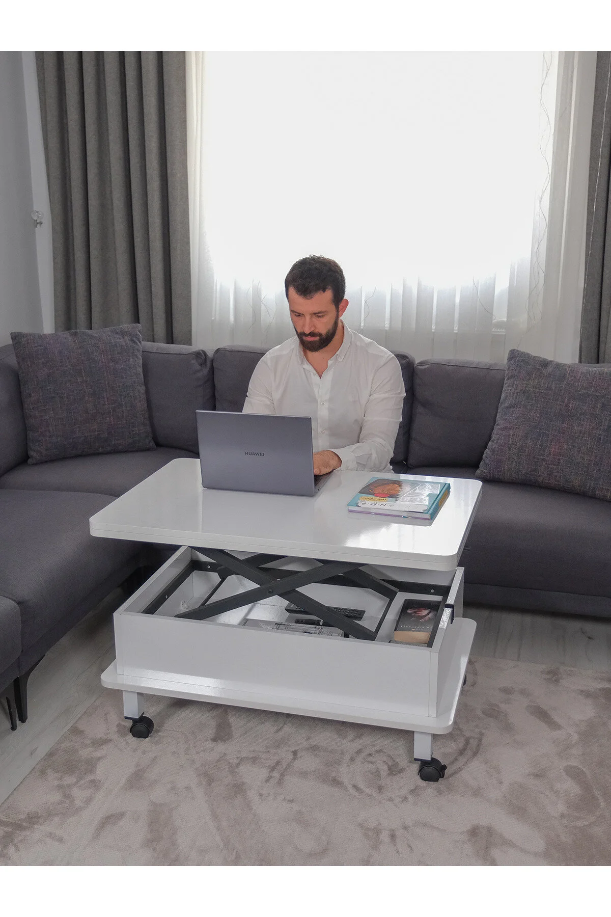 Kolexonline Helsinki sihirli sehpa yer sofrası çalışma masası yemek sofrası beyaz renk