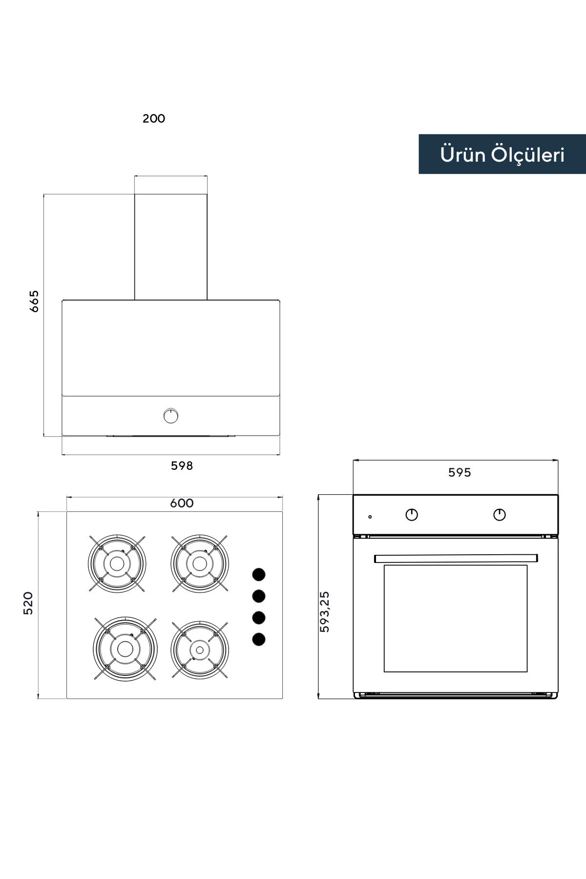 KUMTEL Black Still Button 3'lü Ankastre Set