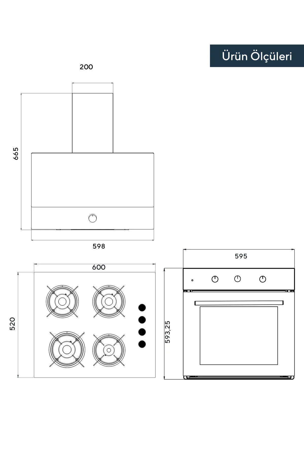 KUMTEL Dizayn Antrasit (Gri) Cam Ankastre Set