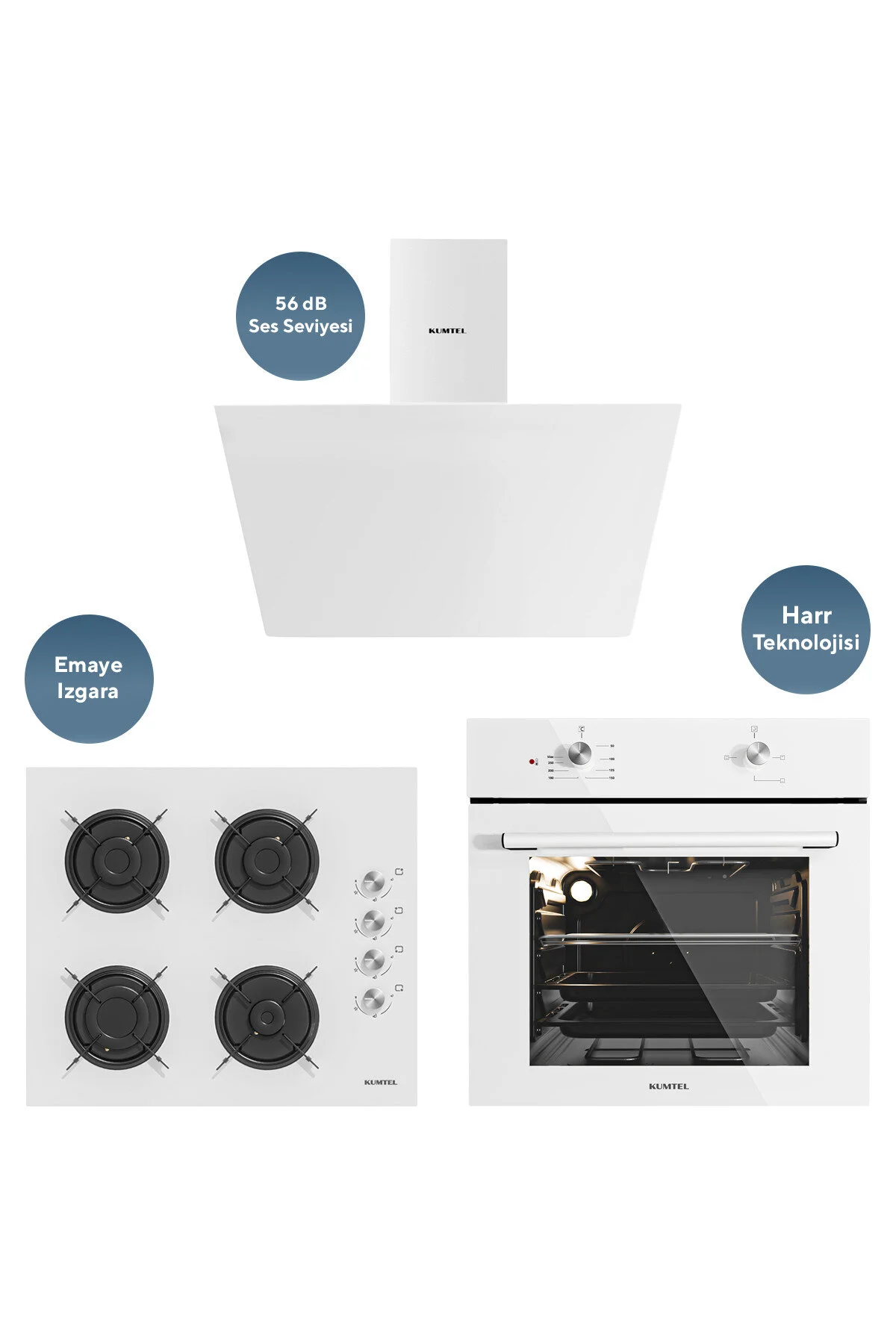 KUMTEL Home Basic Beyaz Cam Ankastre Set