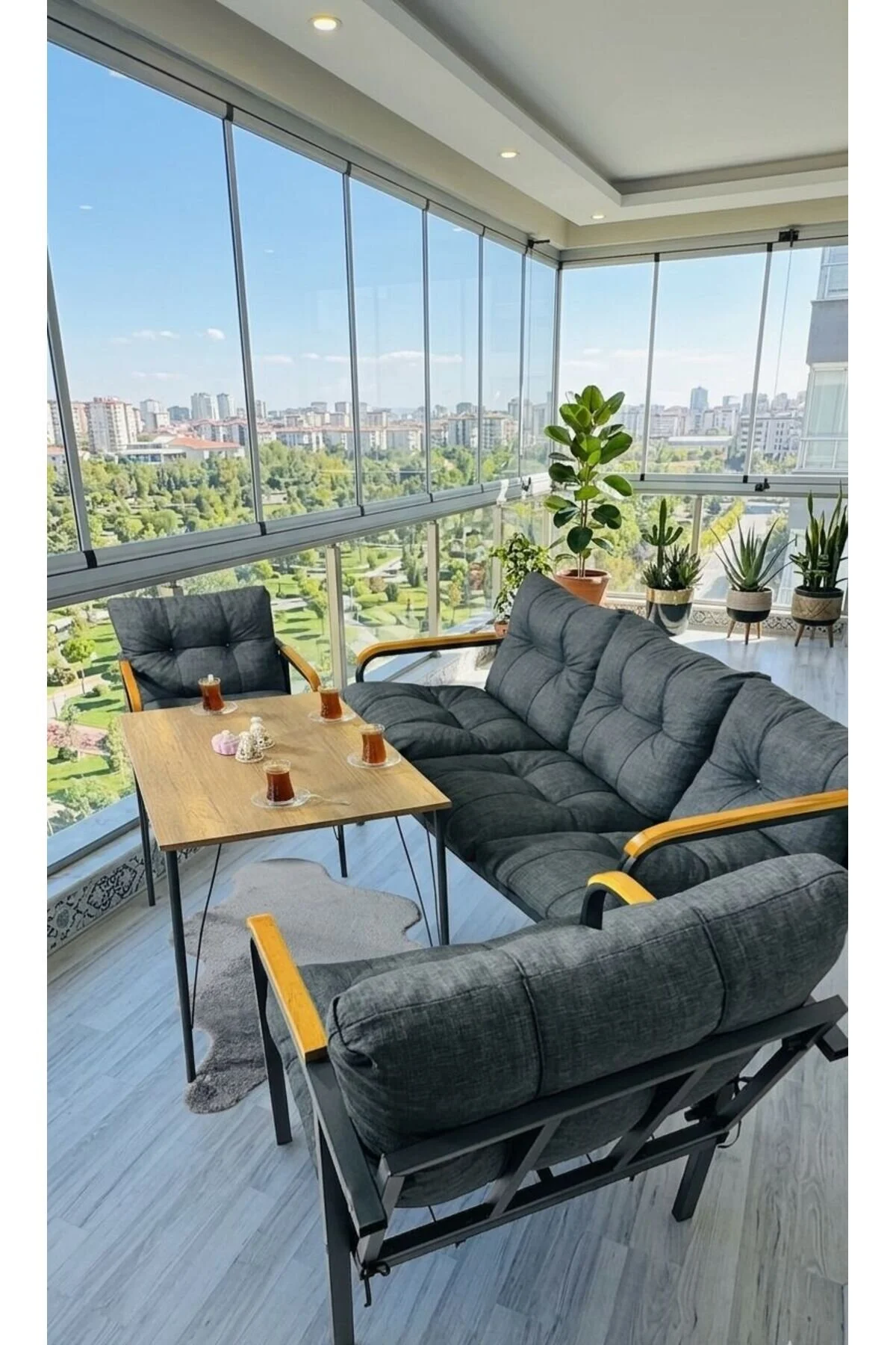 Madame Home Açelya Balkon, Bahçe, Cafe - Salon - Metal Kanepe Koltuk Takımı 3+1+1 + Masa