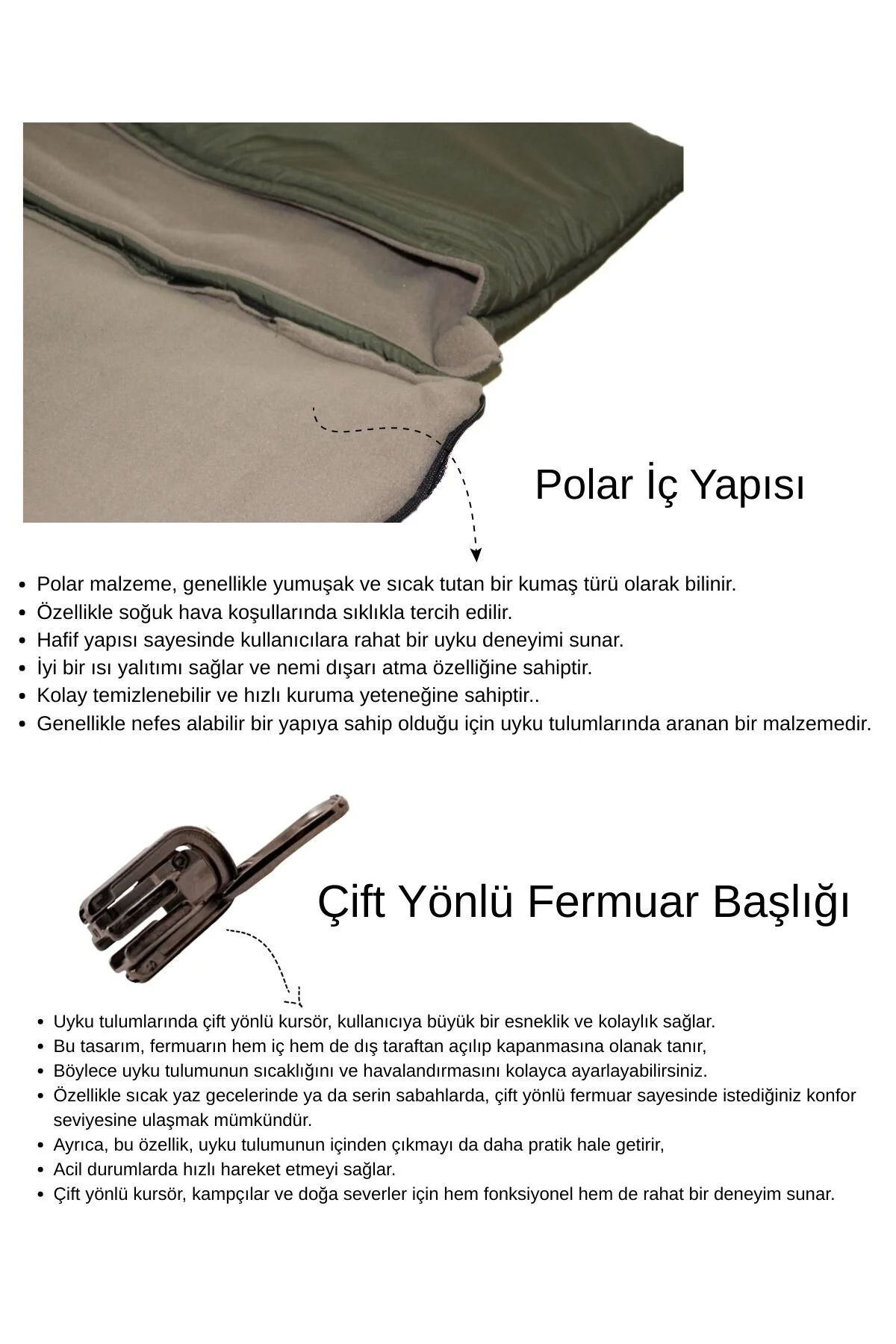 Med Online Çift Kişilik 2'li Birleşip Ayrılabilir Haki Uyku Tulumu (-25) Mikro Su Itici Kamp (2.15×1.50)