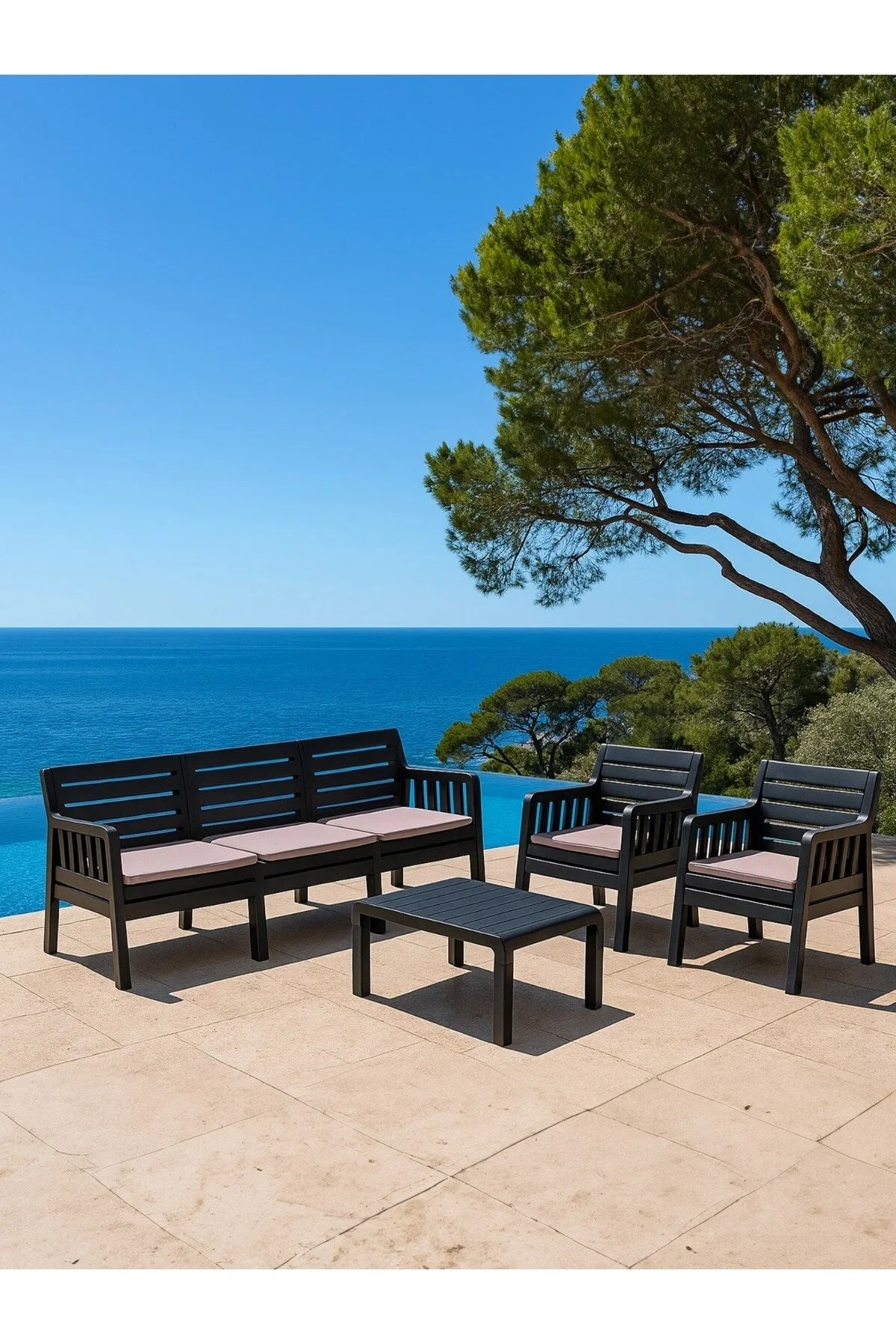 MOBETTO Ada 3+1+1+S Bahçe Takımı / Balkon - Bahçe - Teras Mobilyası - Antrasit