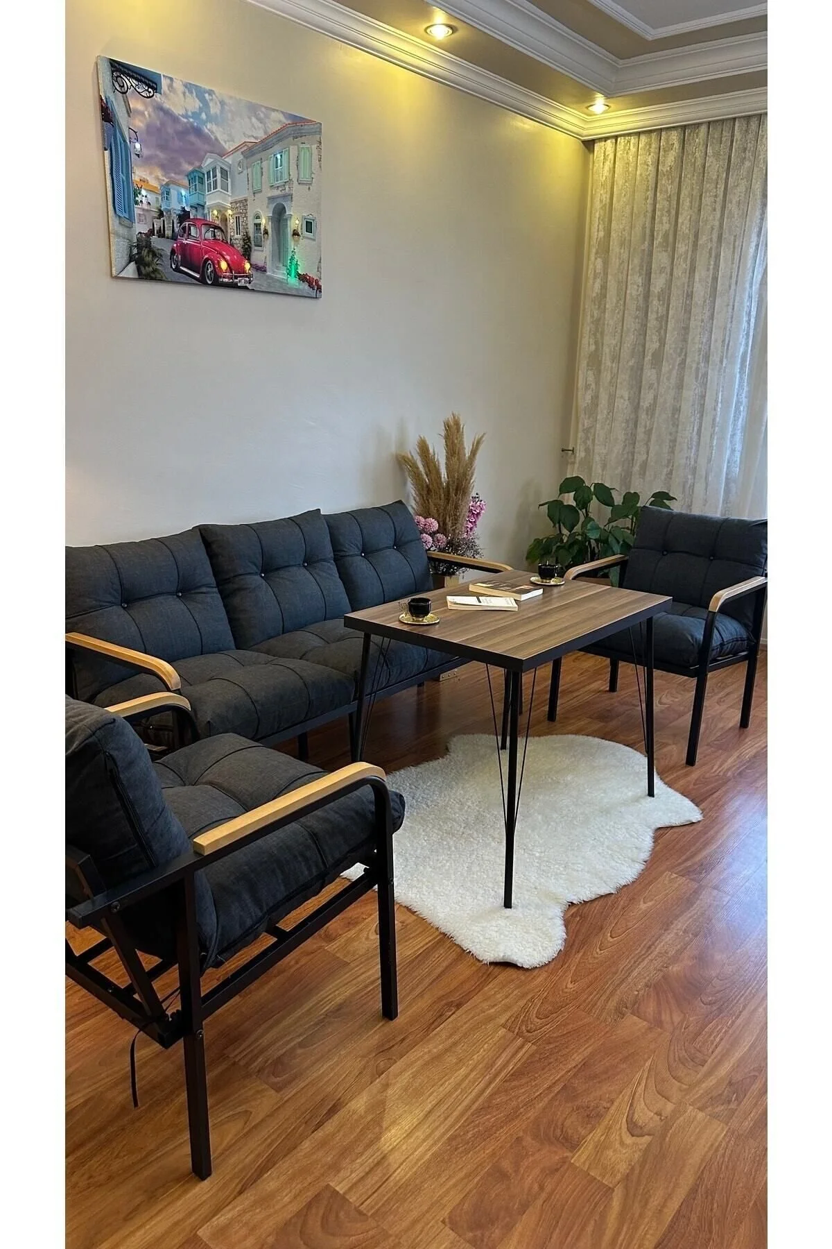 Modern Style Home Modern Sarıyer Balkon, Bahçe, Cafe - Metal Kanepe Koltuk Takımı - 3+1+1+masa