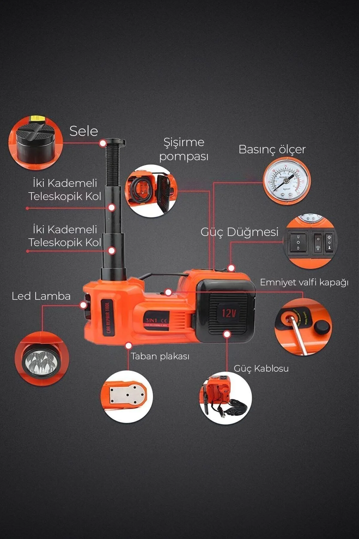 MOONSHOP PRO Seri Elektirikli Araba Kriko Kiti 5 Ton 12 V Hidrolik Kriko Bijon Anahtarı Seti Darbe Anahtarı