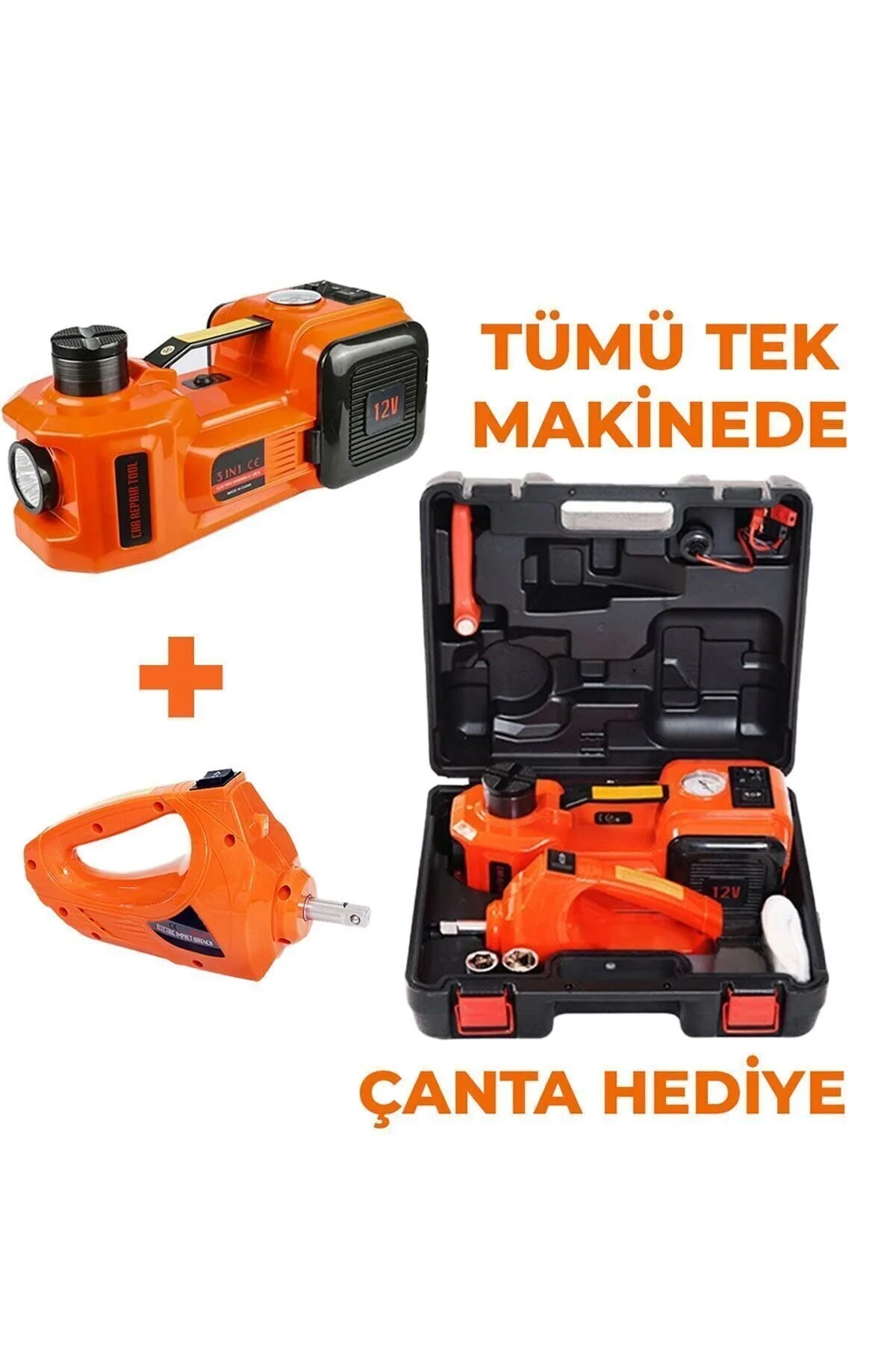 MOONSHOP PRO Seri Elektirikli Araba Kriko Kiti 5 Ton 12 V Hidrolik Kriko Bijon Anahtarı Seti Darbe Anahtarı