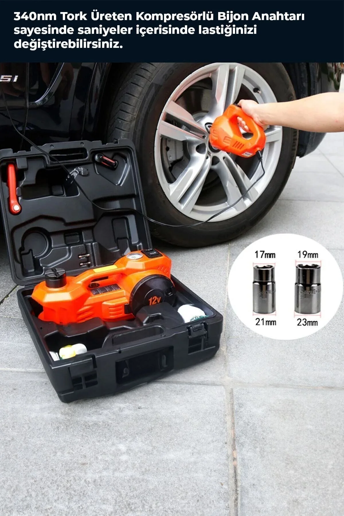 MOONSHOP PRO Seri Elektirikli Araba Kriko Kiti 5 Ton 12 V Hidrolik Kriko Bijon Anahtarı Seti Darbe Anahtarı