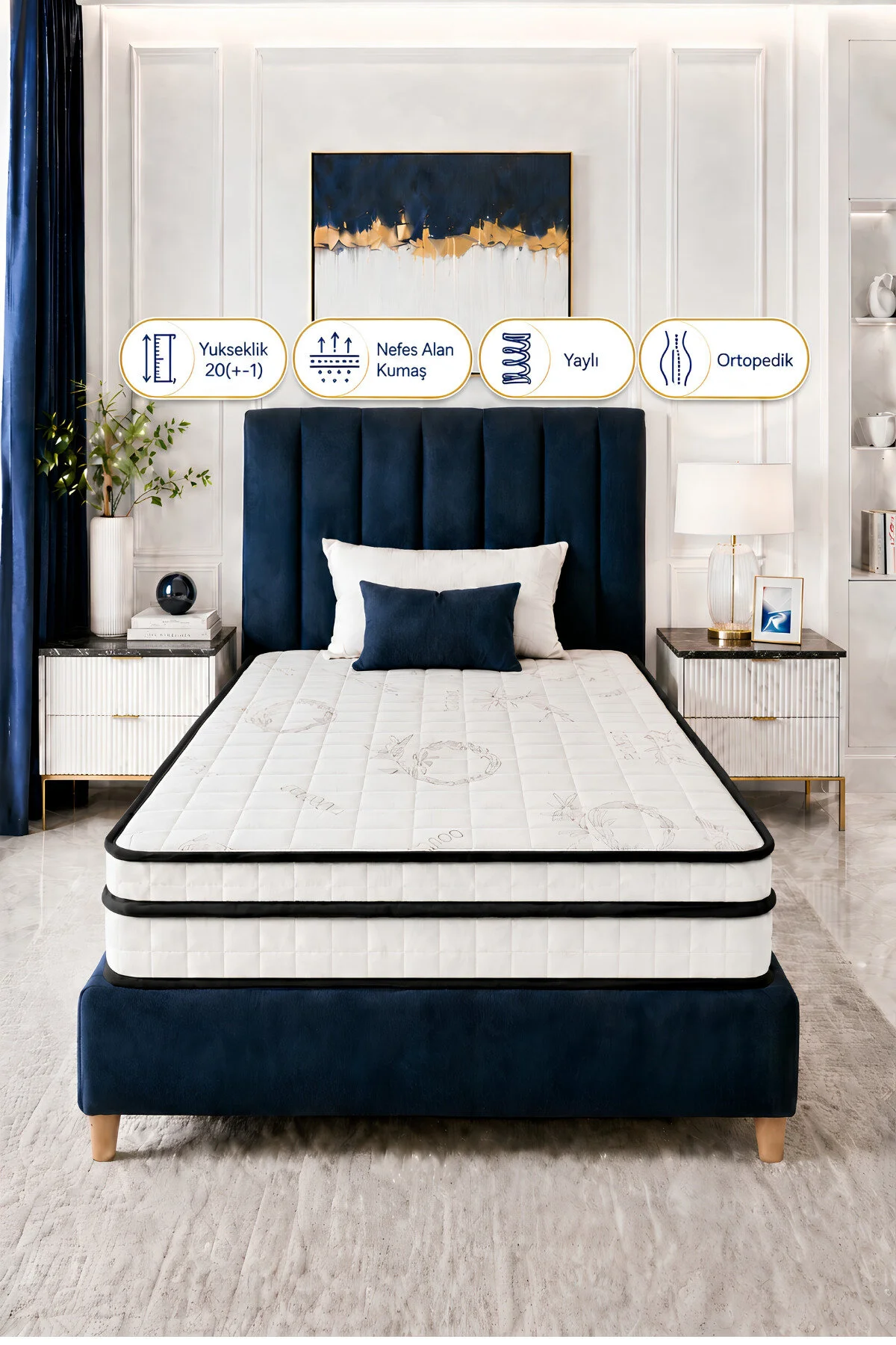 MUBO Full Ortopedik Bamboo Ekstra Yaylı Yatak 20cm Özel Ölçü Seçenekli
