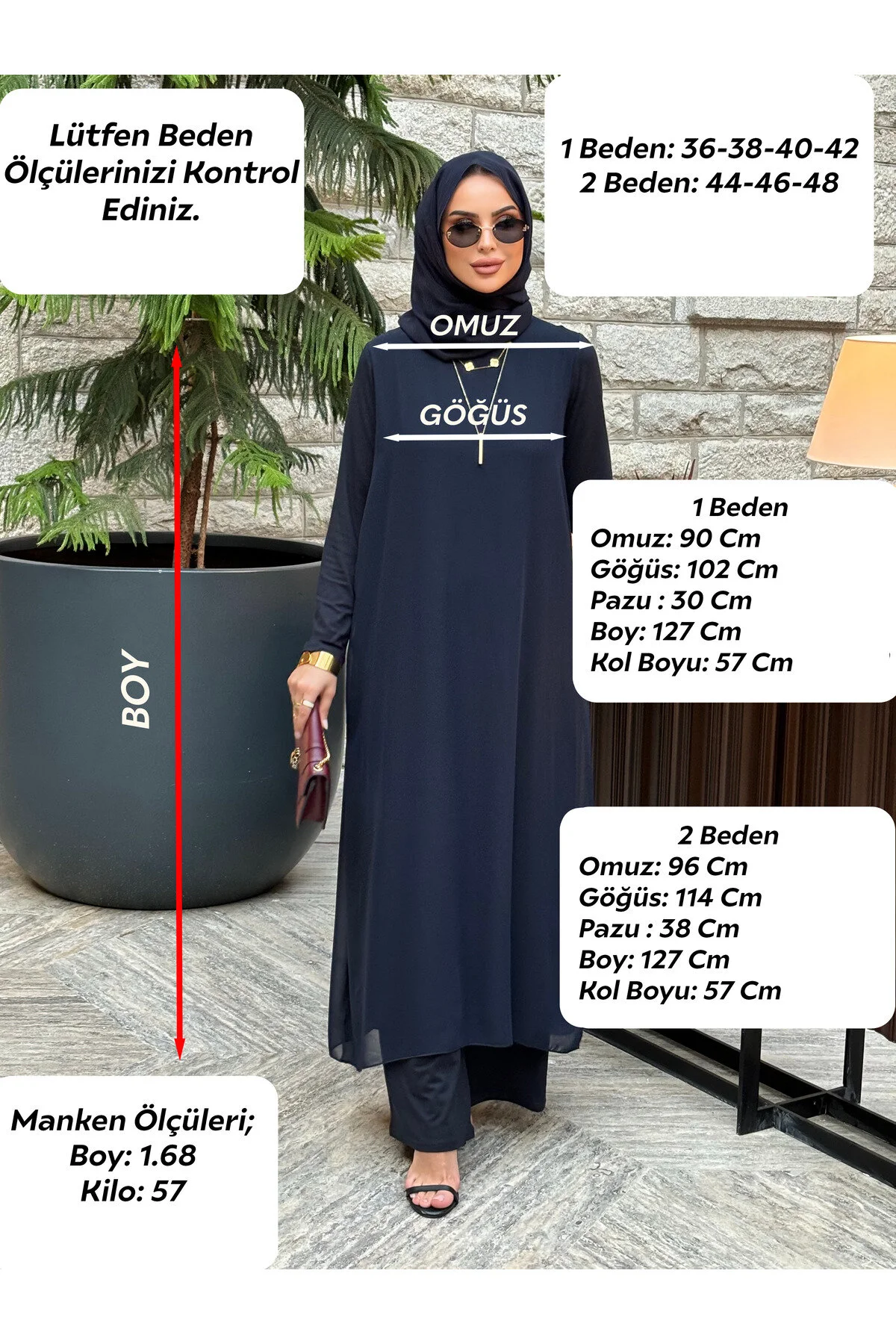 Mürdüm butik Pamuk/Viskon ve Şifon Kumaşlı İkili Takım-Siyah