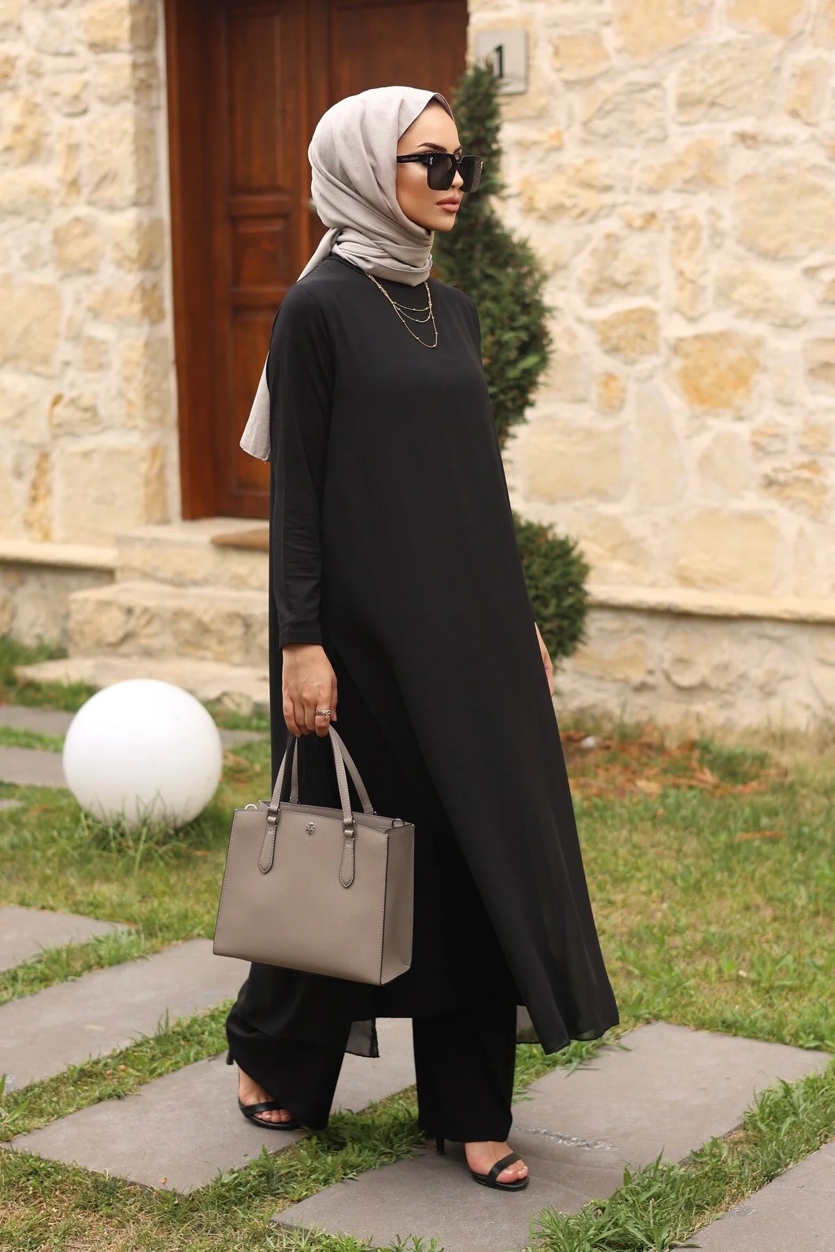 Mürdüm butik Pamuk/Viskon ve Şifon Kumaşlı İkili Takım-Siyah