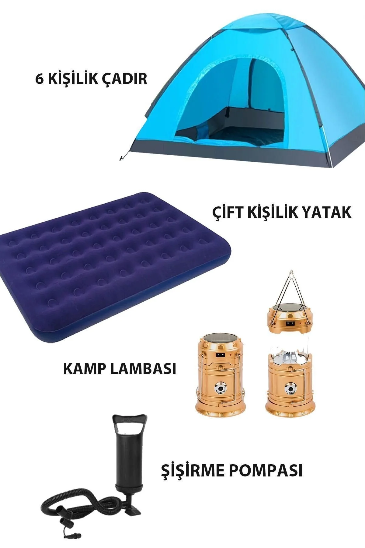 Onetick 6 Kişilik Kamp Çadırı Çift Kişilik Yatak Kamp Lambası Kamp Seti
