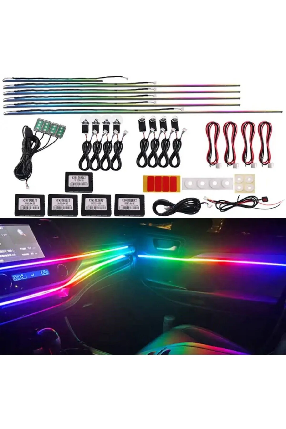 ÖZKAN TUNING AKSESUAR 64 Renk RGB Araç İç Ambiyans Led Dekorasyon Ortam Işıkları