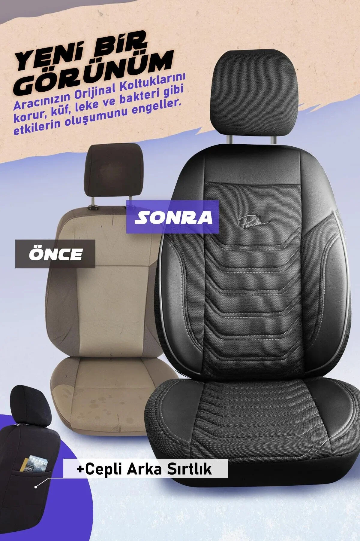 Panda Kılıf PANDA FLORİDA SERİSİ PİKE KUMAŞ OTO KOLTUK KILIFI - TAM SET