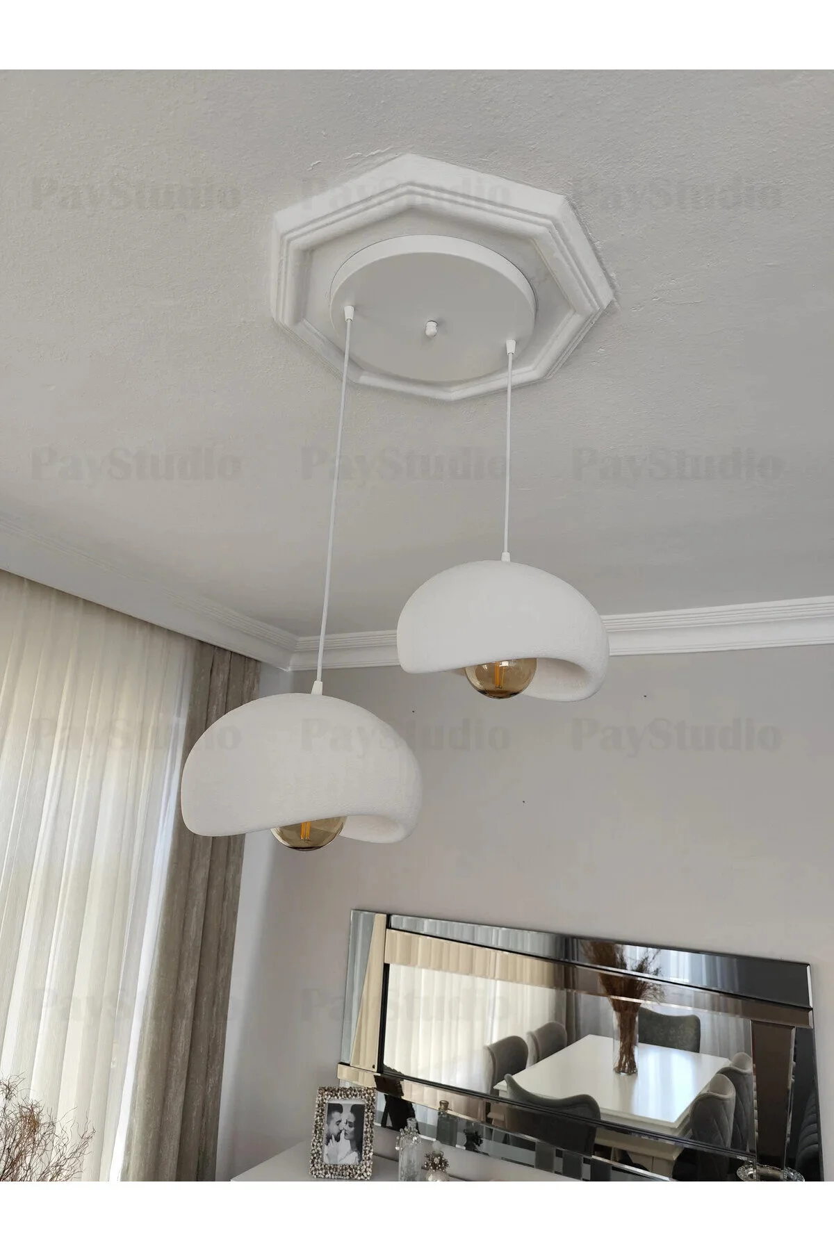 PayStudio Beton Görünüm 2 Li Sarkıt Avize Bohem Modern Rustik (Rustik Ampül Hediyedir.)