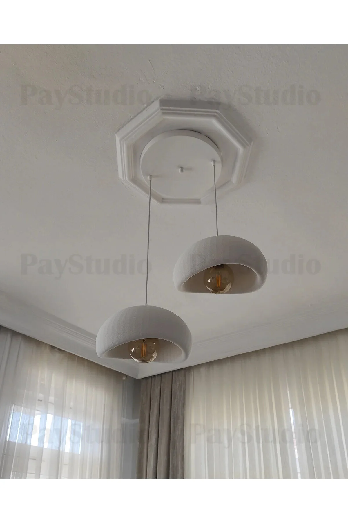 PayStudio Beton Görünüm 2 Li Sarkıt Avize Bohem Modern Rustik (Rustik Ampül Hediyedir.)