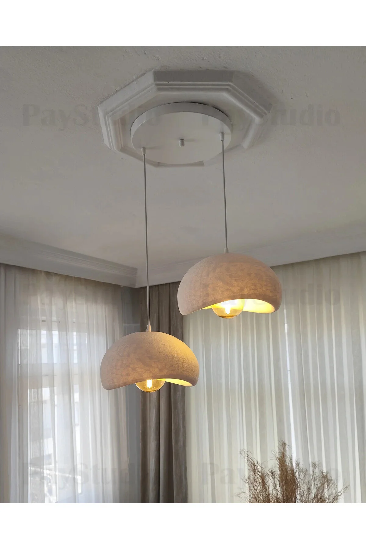 PayStudio Beton Görünüm 2 Li Sarkıt Avize Bohem Modern Rustik (Rustik Ampül Hediyedir.)