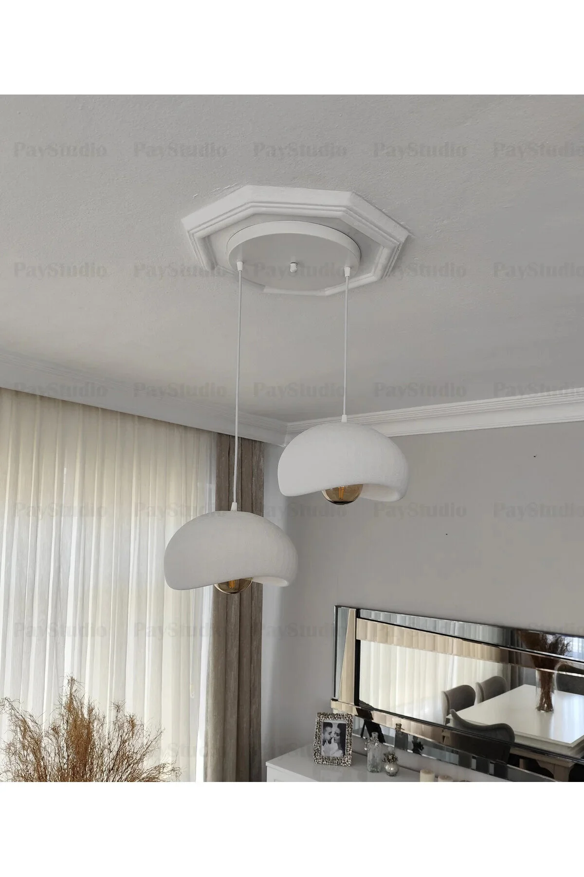 PayStudio Beton Görünüm 2 Li Sarkıt Avize Bohem Modern Rustik (Rustik Ampül Hediyedir.)