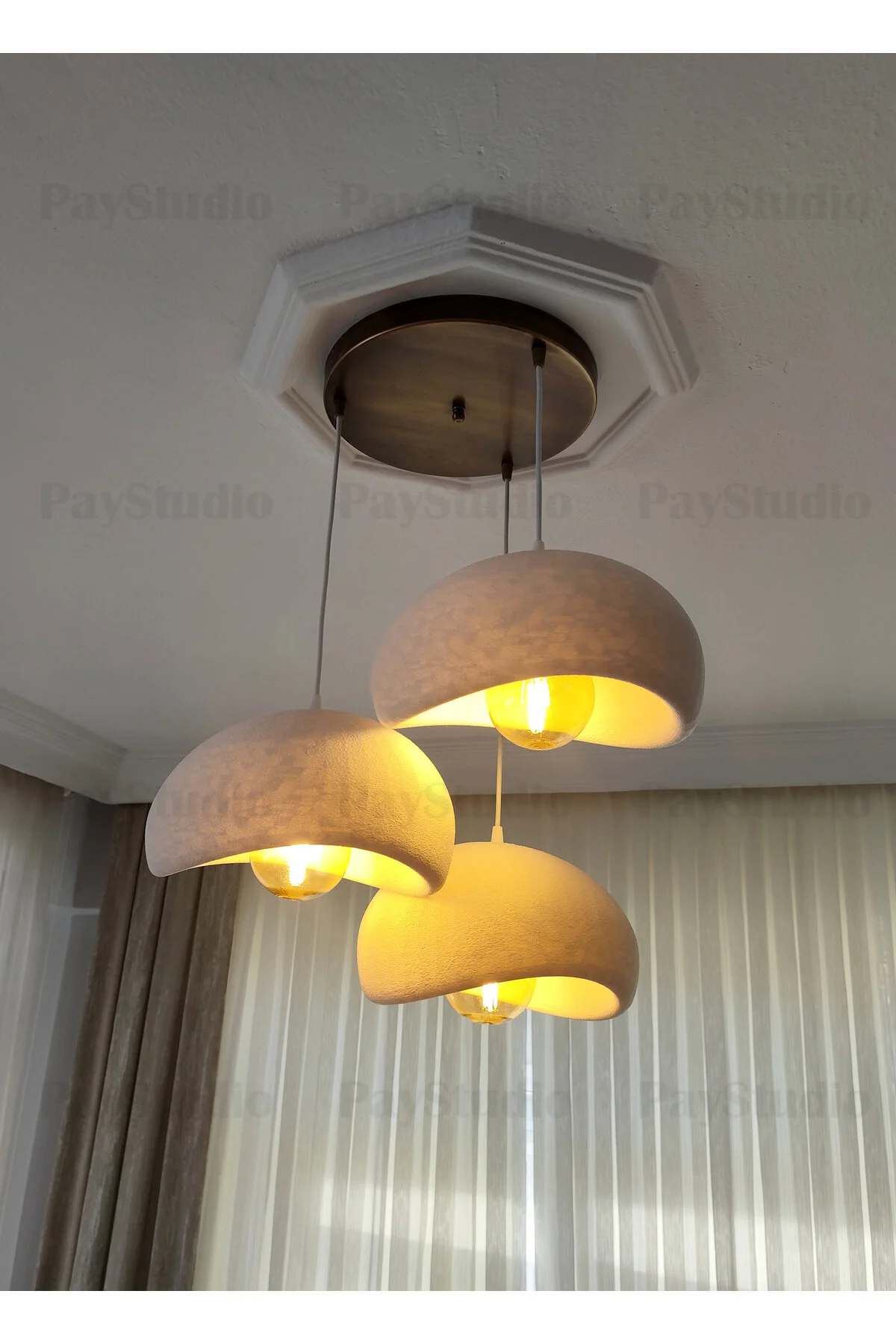 PayStudio Beton Görünüm 3 Lü Sarkıt Avize Bohem Modern Rustik (E27 Ampul Hediyedir.)