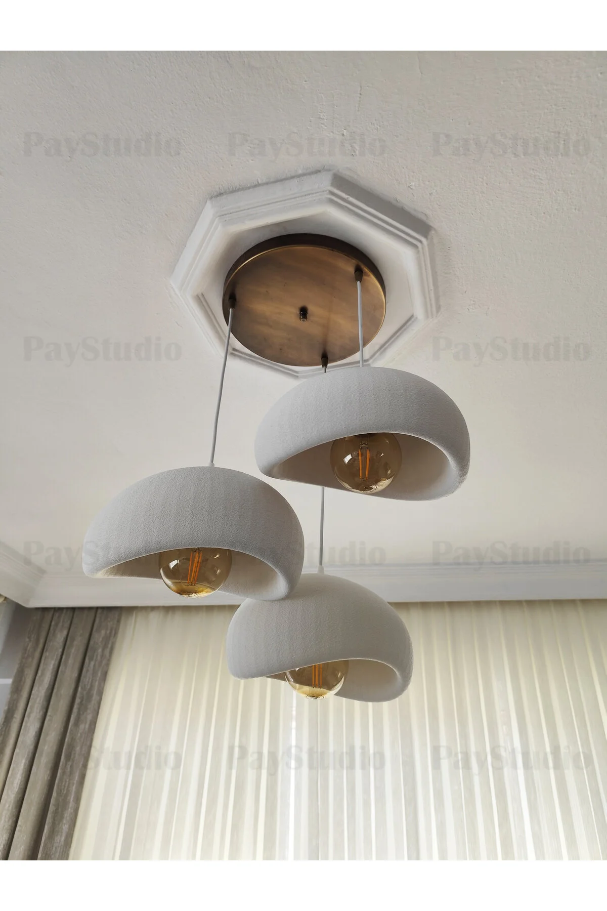 PayStudio Beton Görünüm 3 Lü Sarkıt Avize Bohem Modern Rustik (E27 Ampul Hediyedir.)