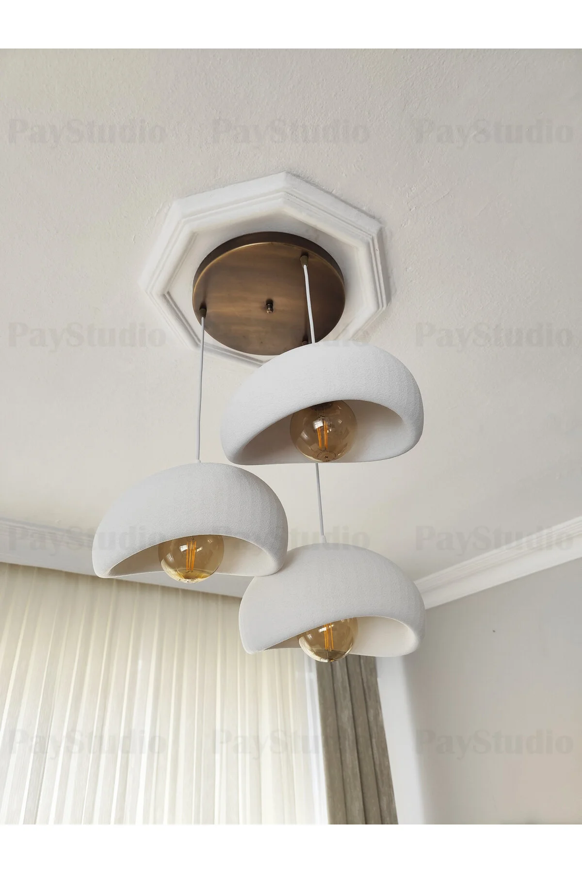 PayStudio Beton Görünüm 3 Lü Sarkıt Avize Bohem Modern Rustik (E27 Ampul Hediyedir.)