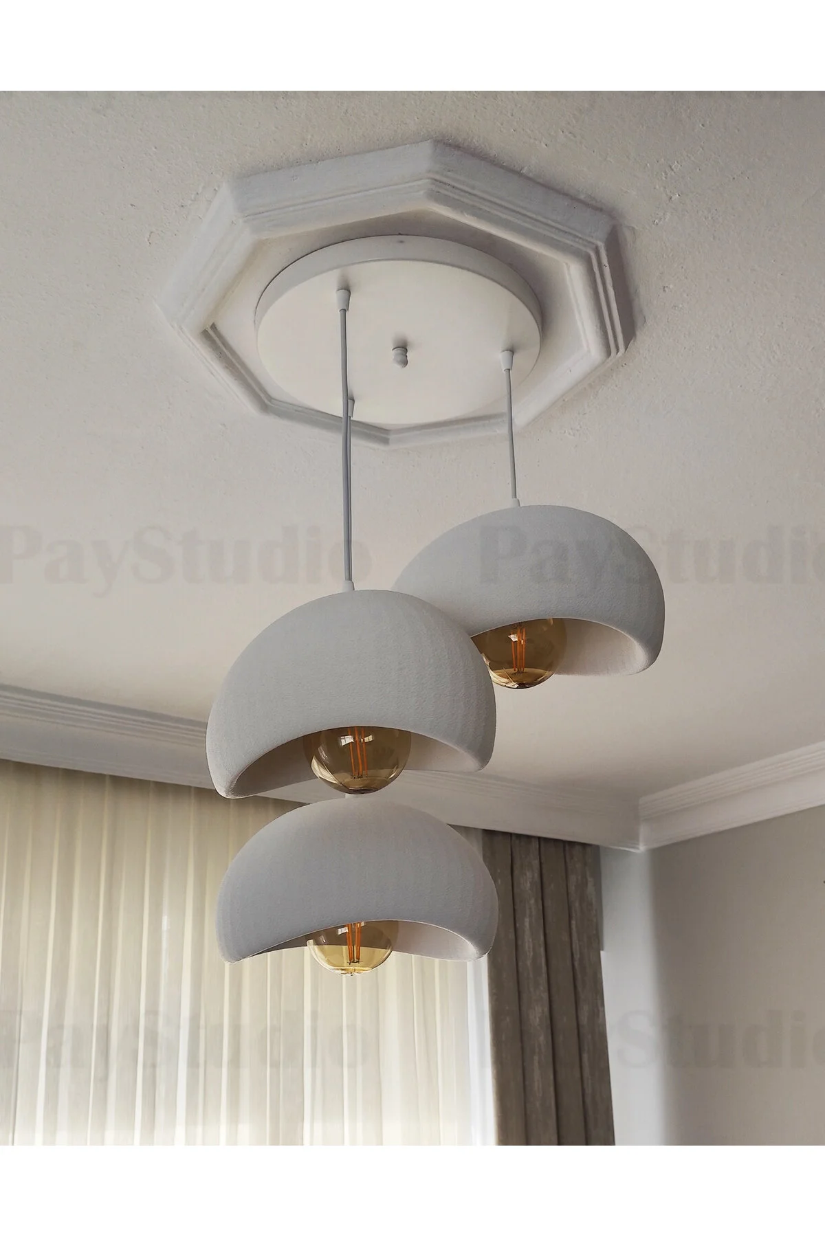 PayStudio Beton Görünüm 3 Lü Sarkıt Avize Bohem Modern Rustik (Rustik Ampül Hediyedir.)