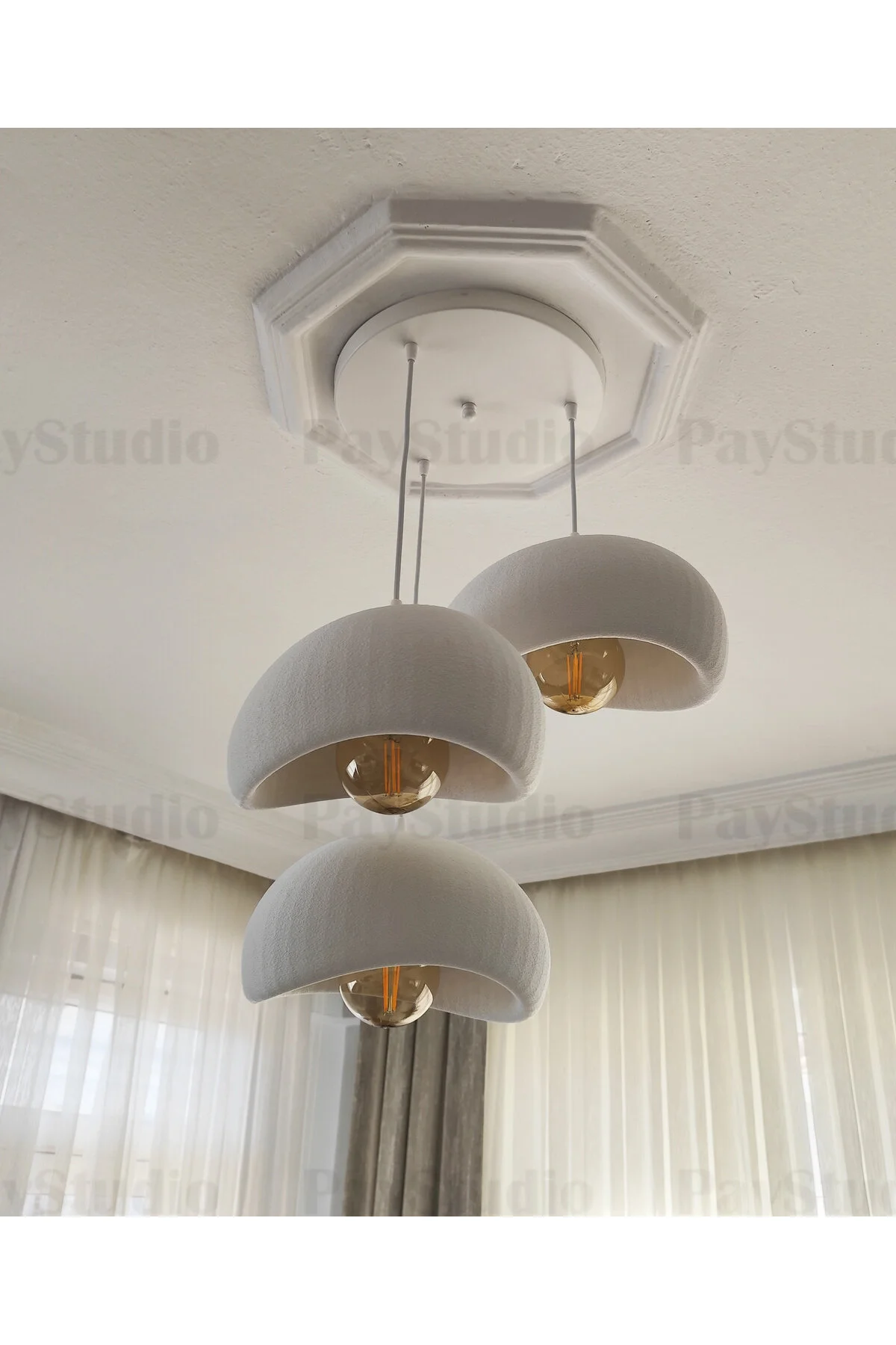 PayStudio Beton Görünüm 3 Lü Sarkıt Avize Bohem Modern Rustik (Rustik Ampül Hediyedir.)