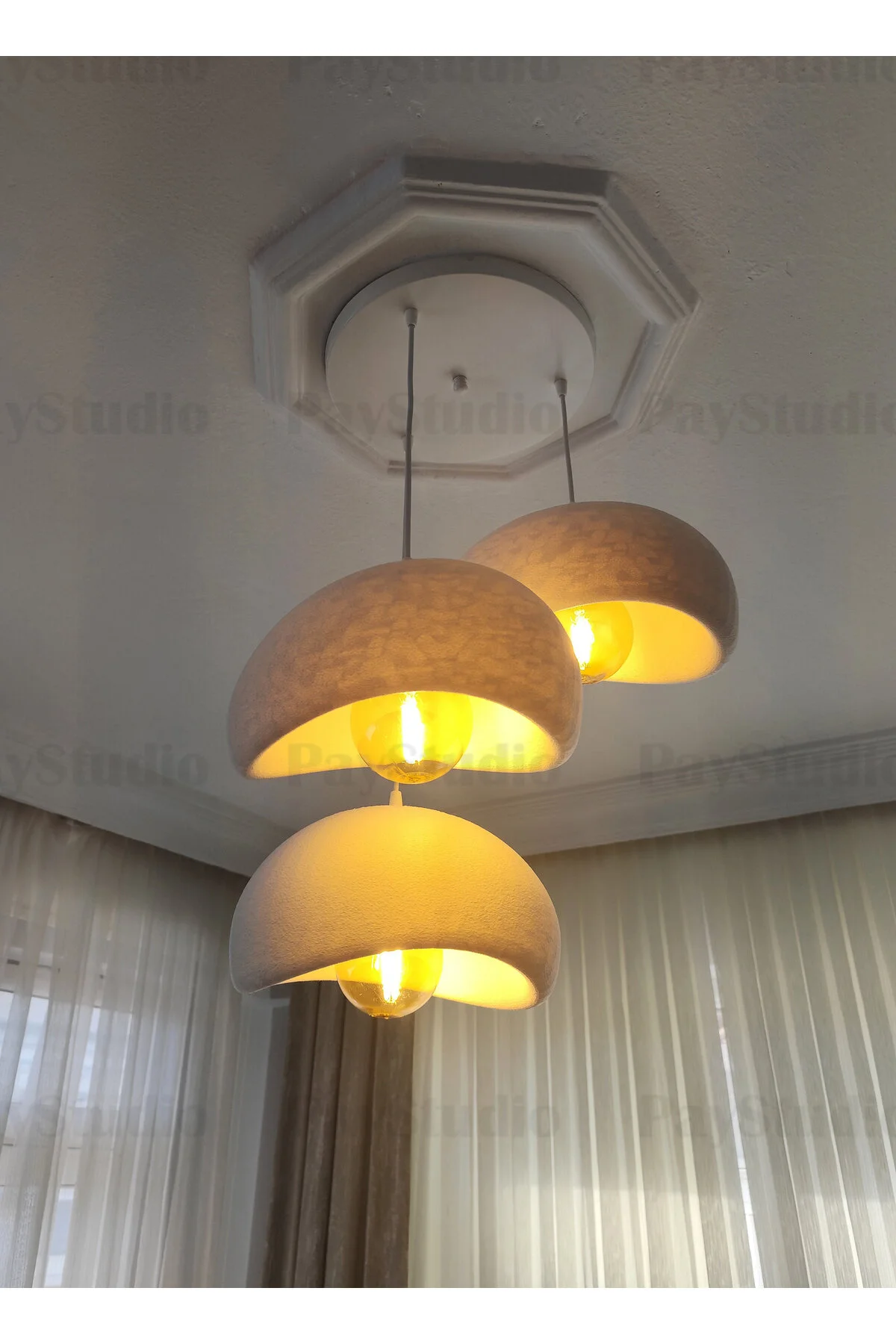 PayStudio Beton Görünüm 3 Lü Sarkıt Avize Bohem Modern Rustik (Rustik Ampül Hediyedir.)