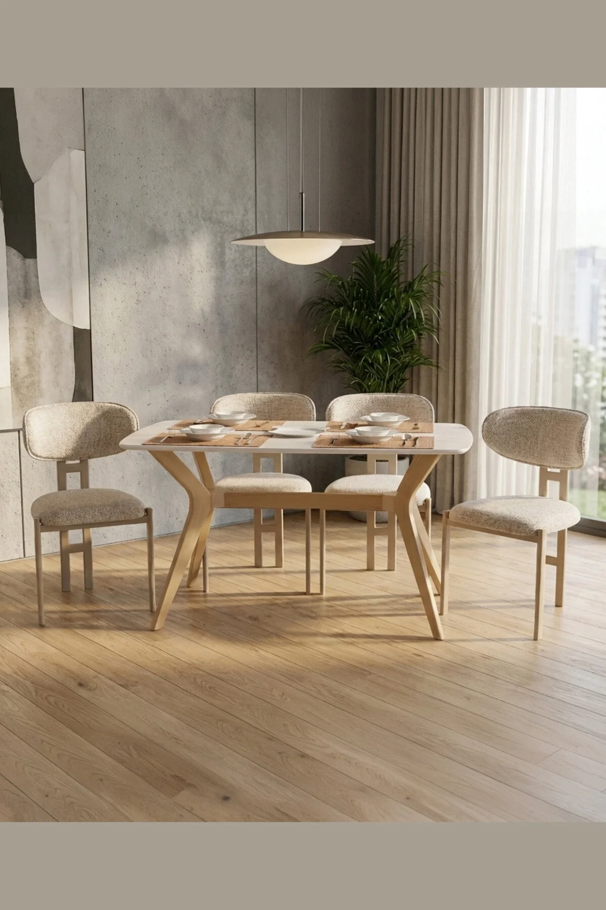 PLASMOB 80x140 Mutfak Masası Takımı 1 Masa + 4 Sandalye Salon Masası Viktoria Model-Traverten/Ceviz