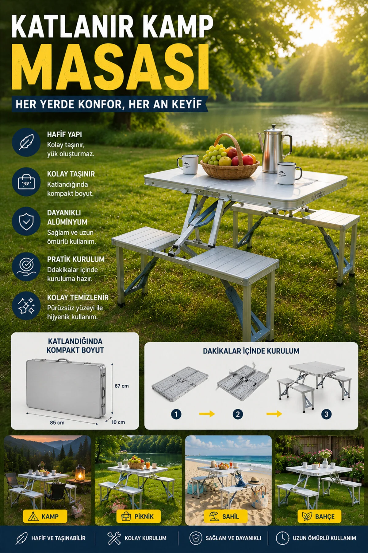 ROBO 4 Kişilik Katlanır Kamp Masası