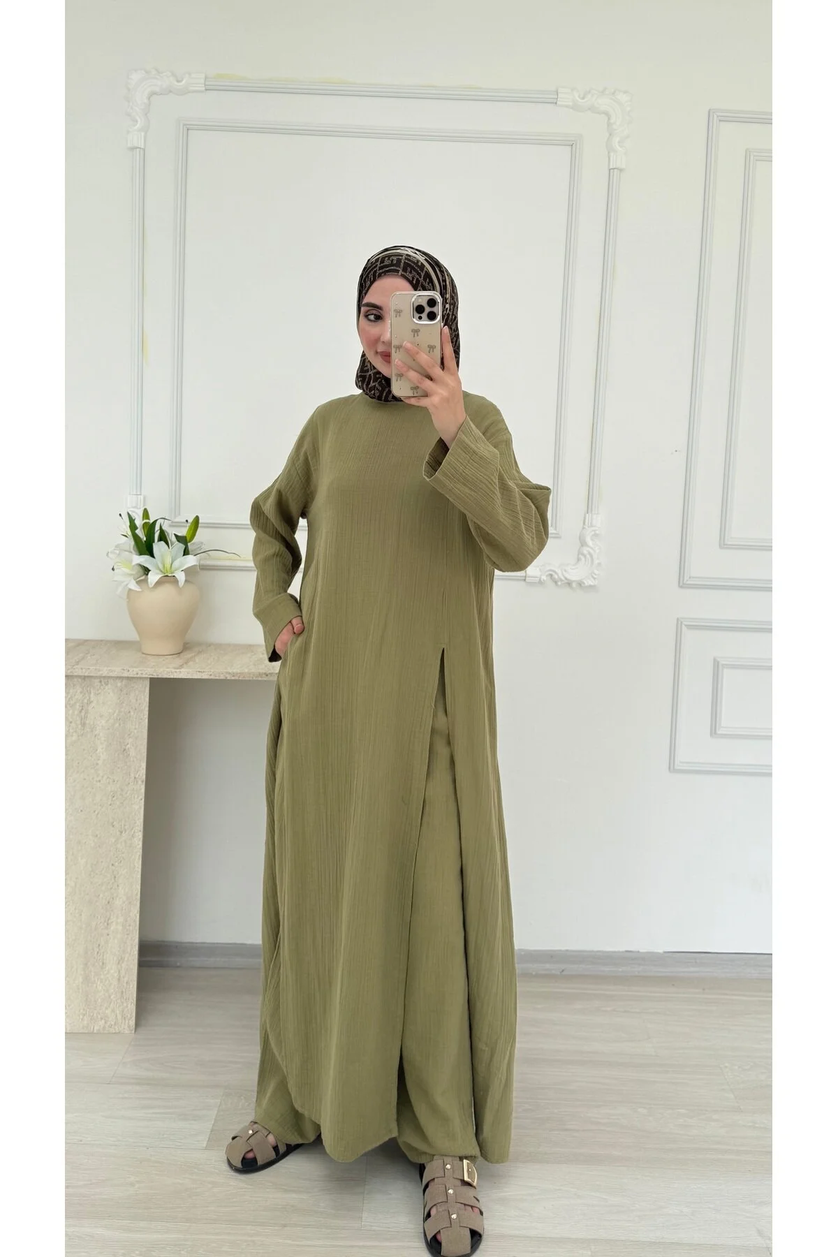 salisburys Molly Nelly Kadın Yırtmaçlı Tunik Muslin Pantolon Takım