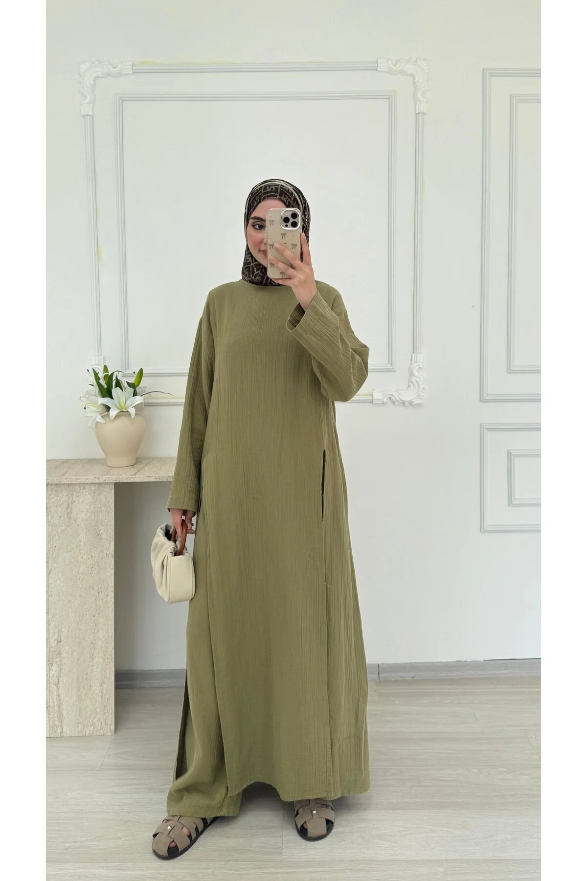 salisburys Molly Nelly Kadın Yırtmaçlı Tunik Muslin Pantolon Takım