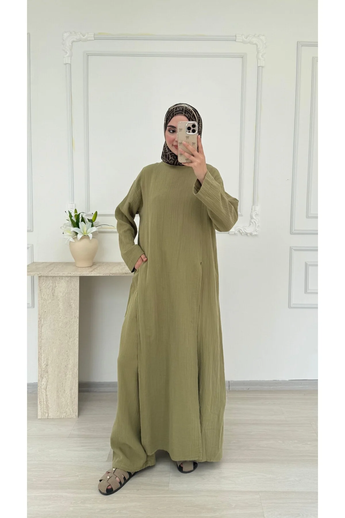 salisburys Molly Nelly Kadın Yırtmaçlı Tunik Muslin Pantolon Takım
