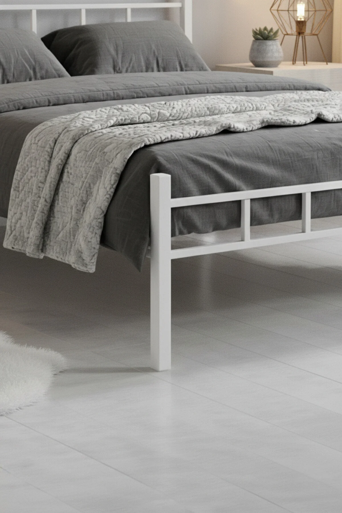 Sevinse Home Çift Kişilik Ferforje Metal Karyola Beyaz