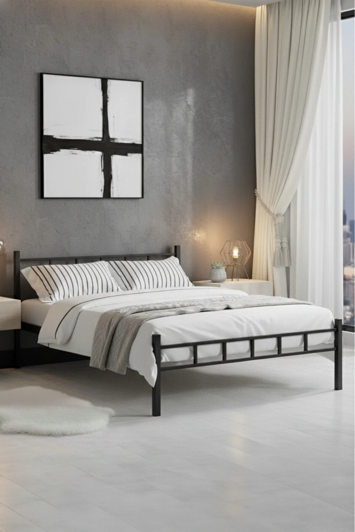 Sevinse Home Çift Kişilik Ferforje Metal Karyola Siyah