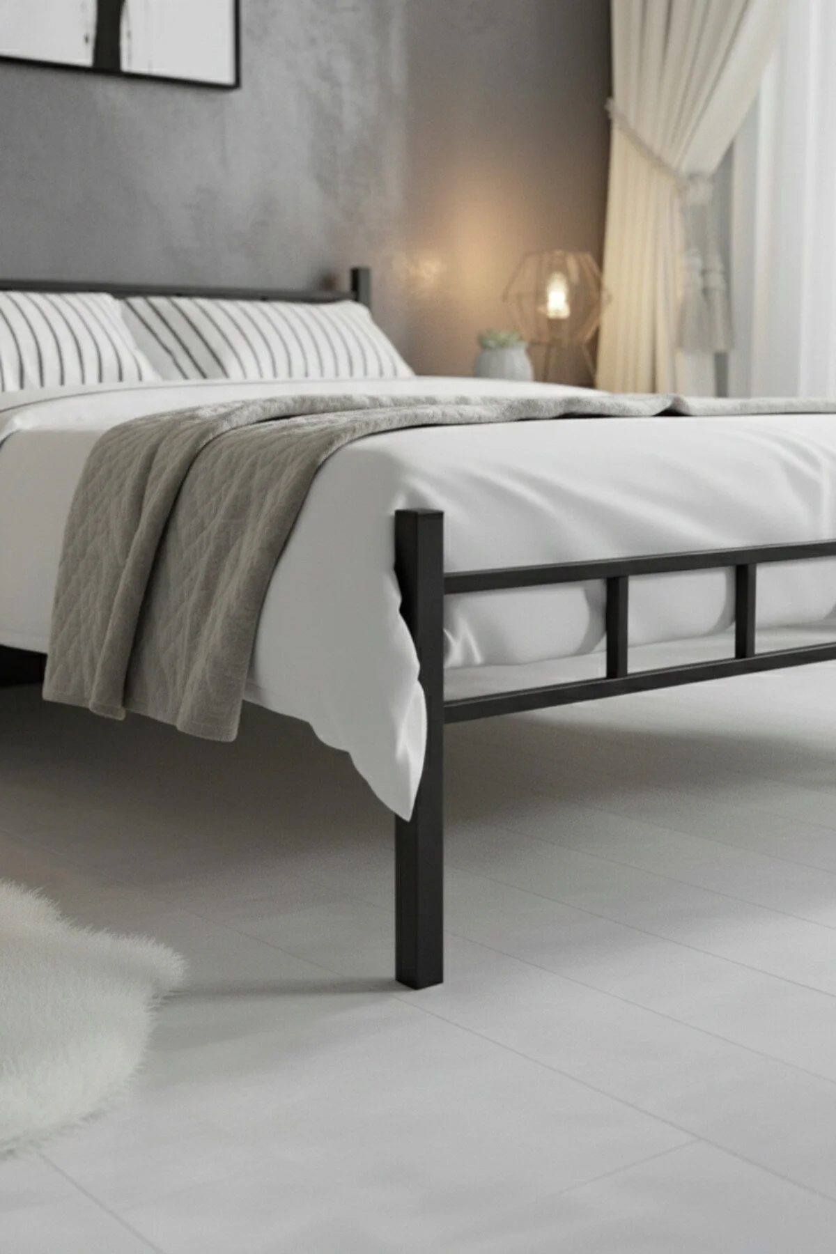 Sevinse Home Çift Kişilik Ferforje Metal Karyola Siyah