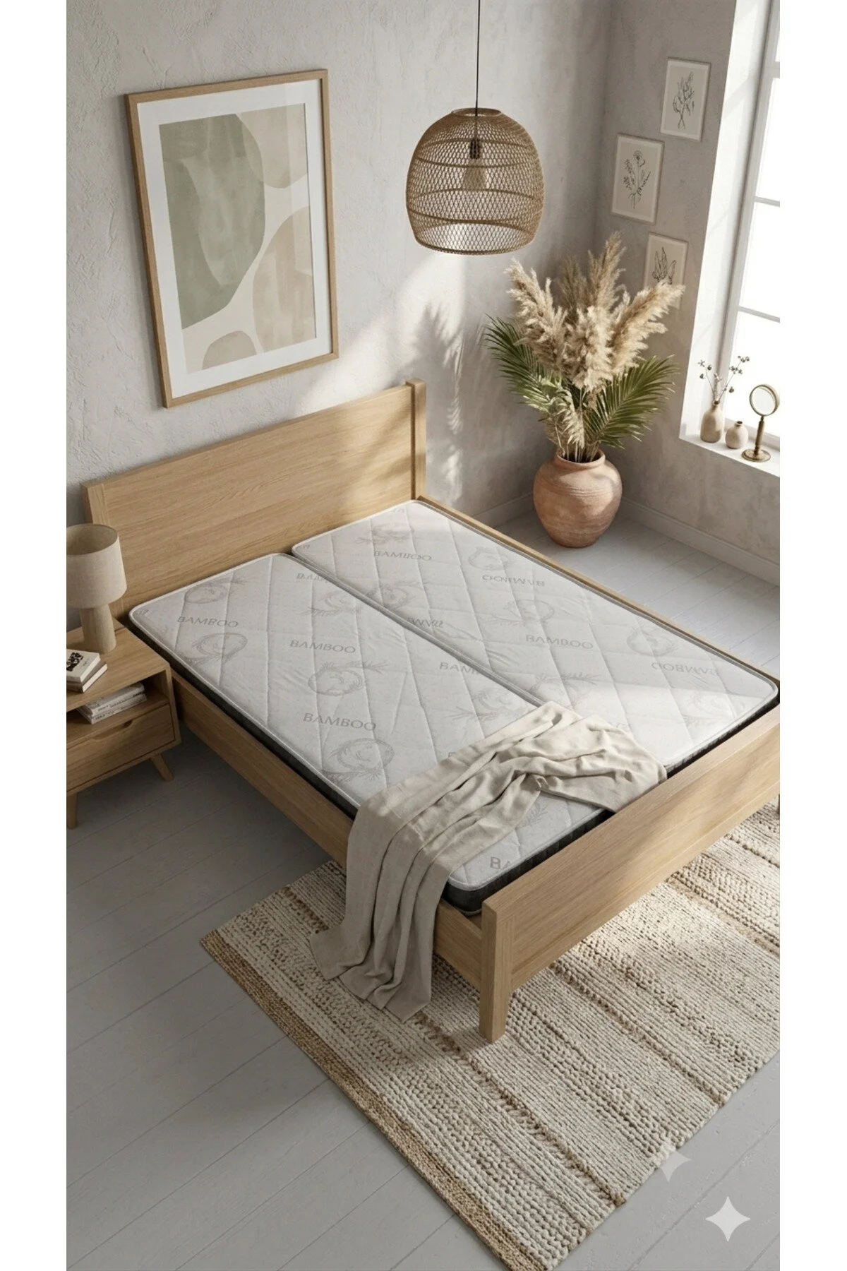 sleepnice Fermuarlı Ayrılabilir Divan Hemnes Uyumlu Ortopedik Bamboo Sünger Yatak 20cm