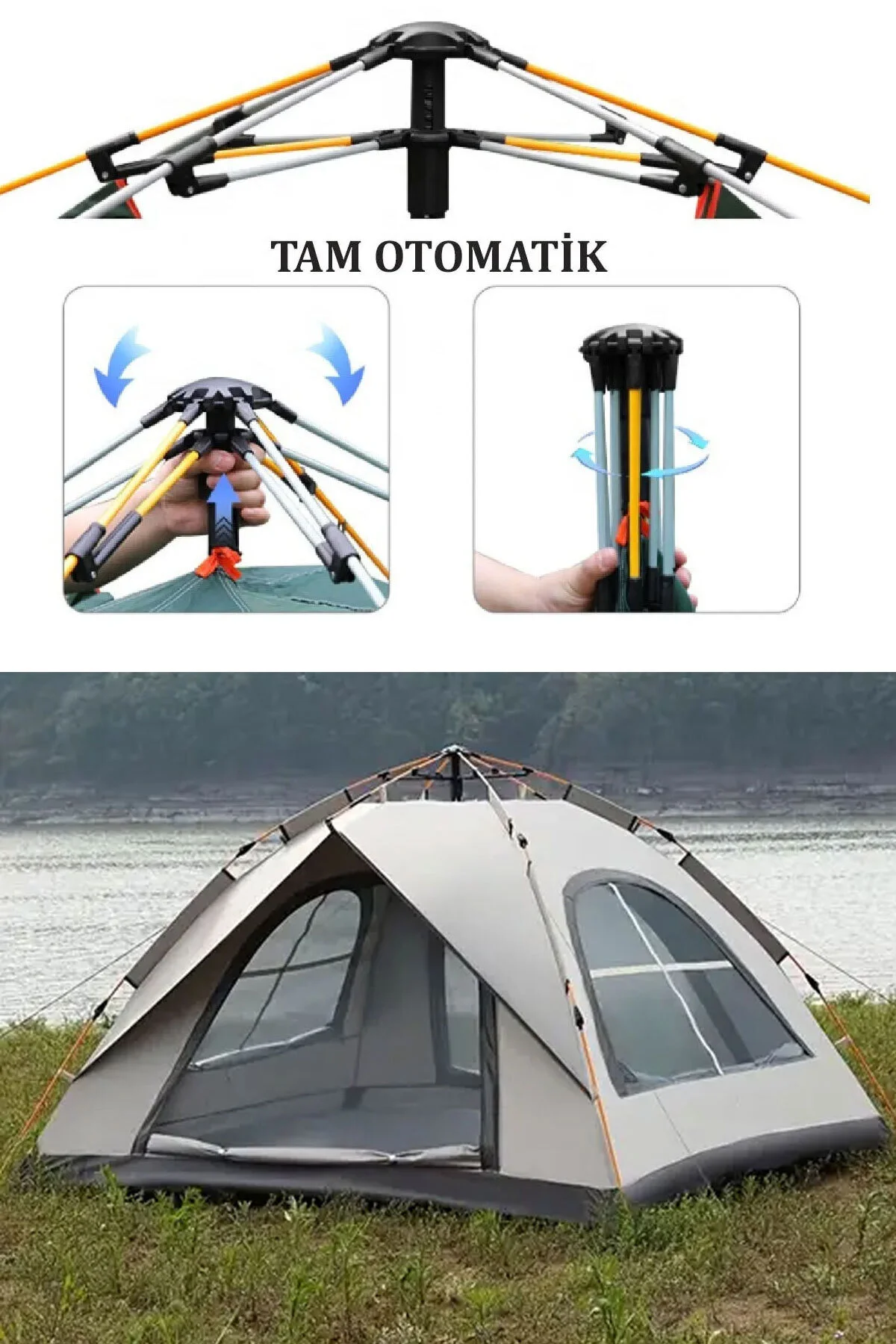 Sportaj 3 Kişilik Çift Katmanlı Tam Otomatik Kamp Çadırı 220x200x145Cm