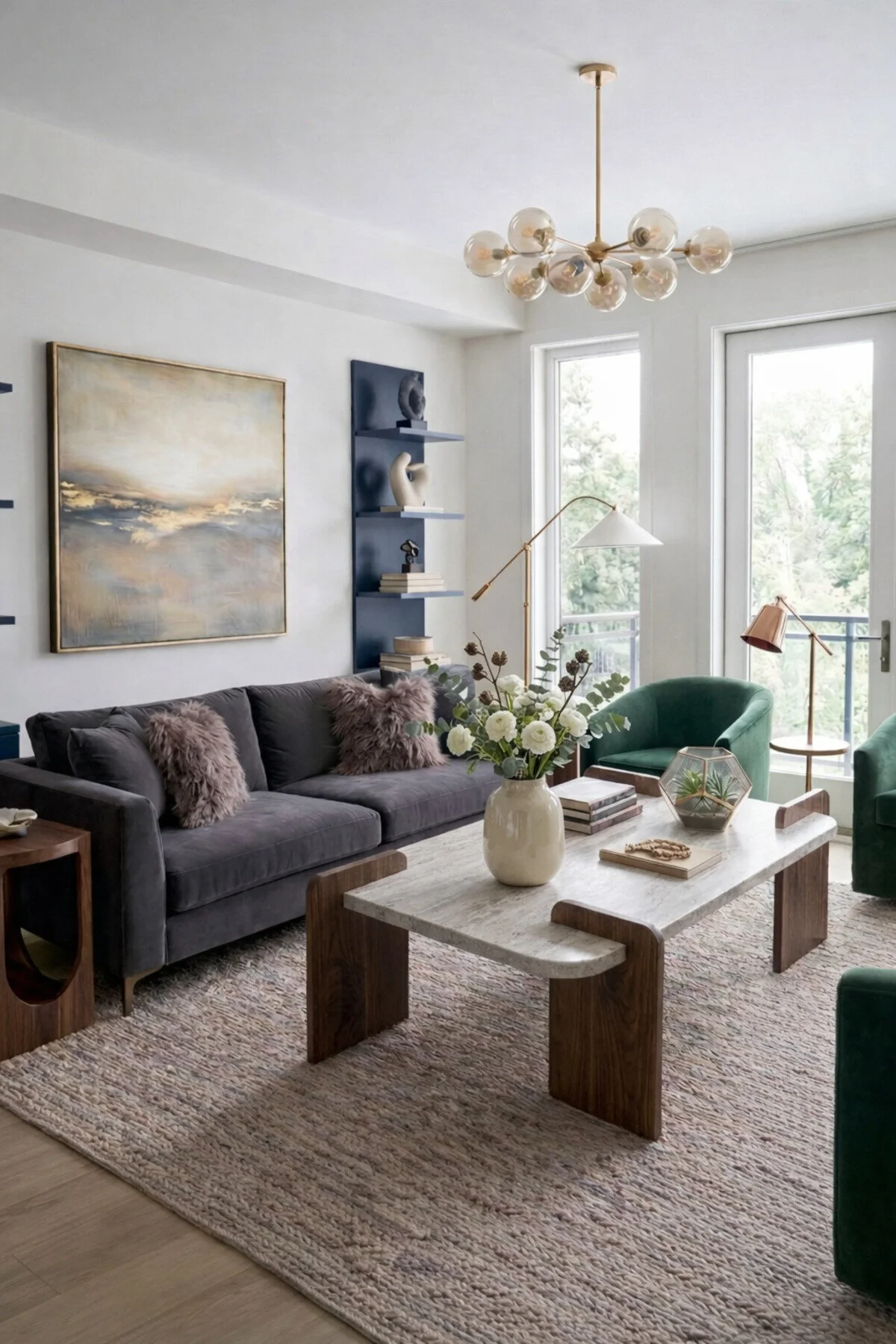 tridihome Traverten Orta Sehpa Modern Ceviz Ayaklı Dikdörtgen Doğal Taş görünüm Salon Sehpası Premium Tasarım