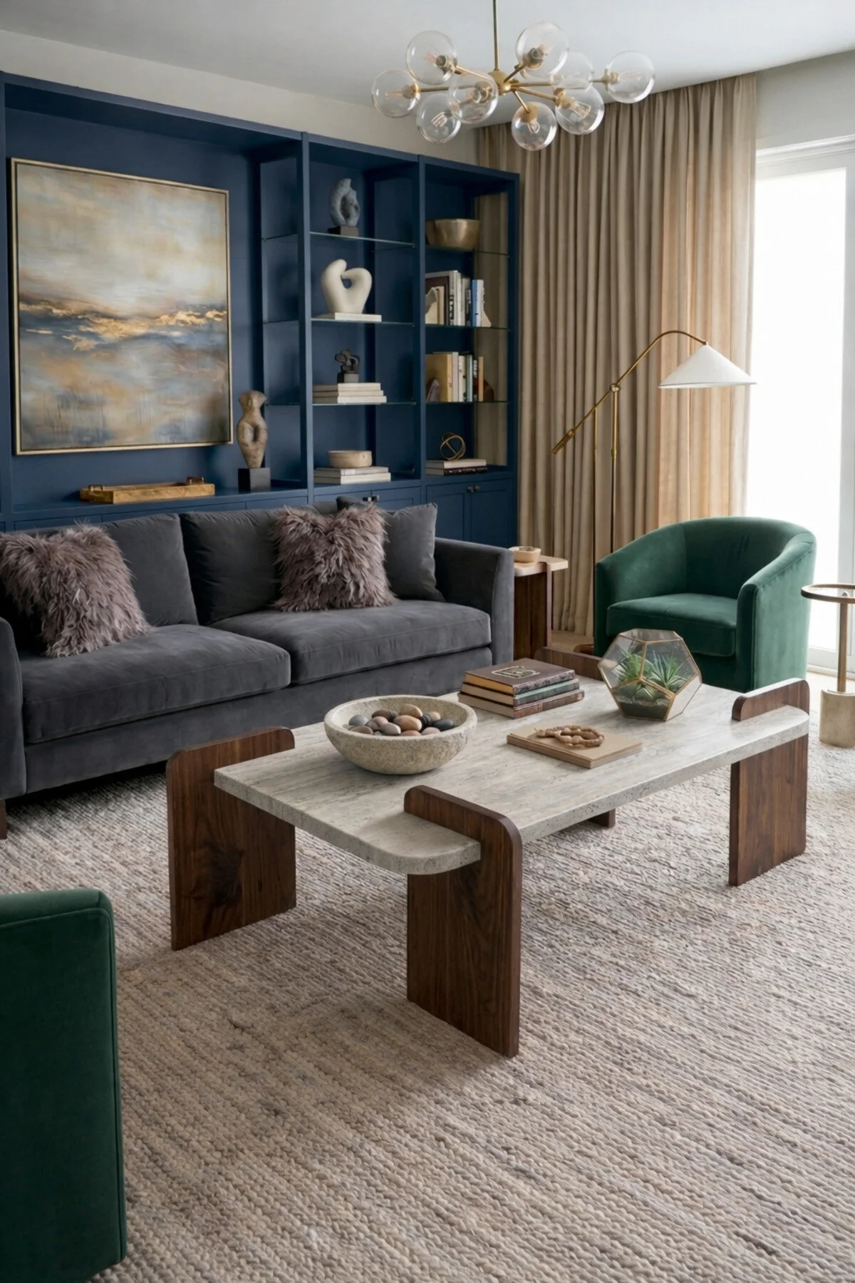 tridihome Traverten Orta Sehpa Modern Ceviz Ayaklı Dikdörtgen Doğal Taş görünüm Salon Sehpası Premium Tasarım