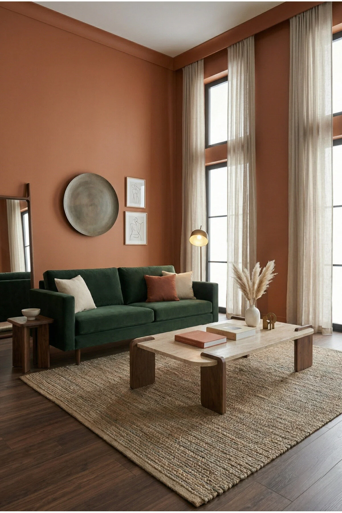 tridihome Traverten Orta Sehpa Modern Ceviz Ayaklı Dikdörtgen Doğal Taş görünüm Salon Sehpası Premium Tasarım